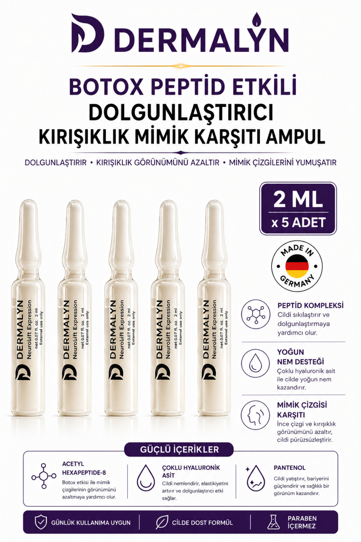 5 Adet Botox Peptid Etkili Dolgunlaştırıcı Kırışıklık Mimik Karşıtı Ampul Serum Dermaroller Dermapen — NEURO-5