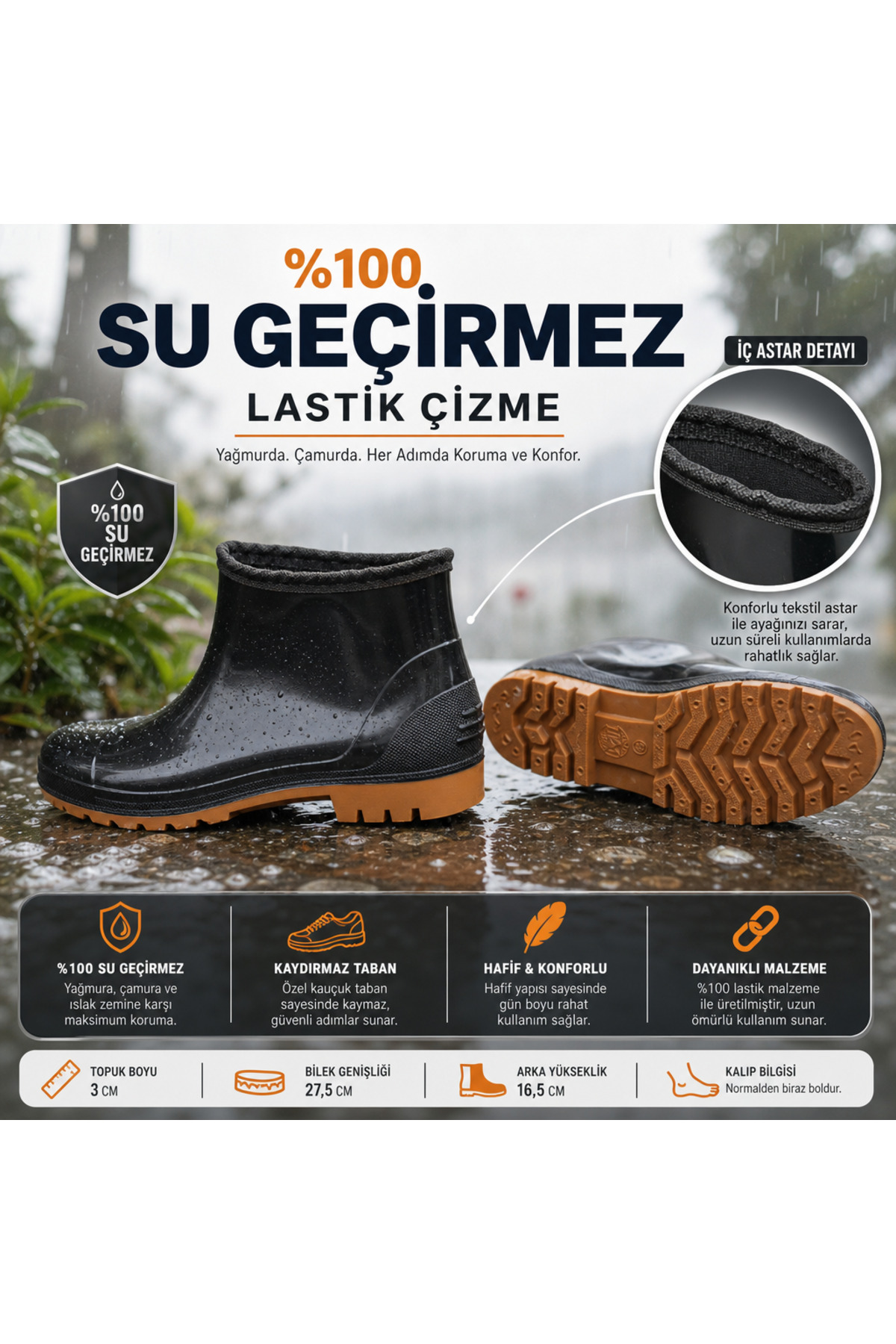 ÇİĞDEM KUNDURA ULAŞ SİYAH RENÇBER BAHÇE KISA LASTİK ÇİZME Unisex