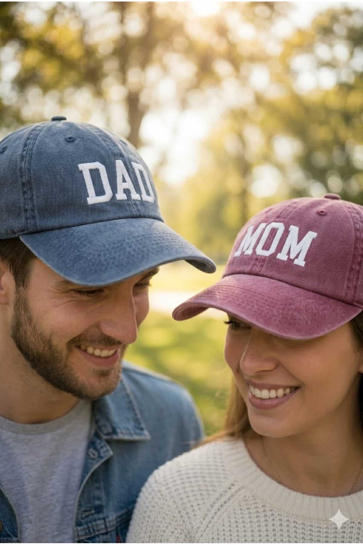 Betülce 2'Li Anne Baba Kombin Aile Şapkası-Vintage Eskitme Unisex DAD / MOM Yazılı Pamuk Şapka
