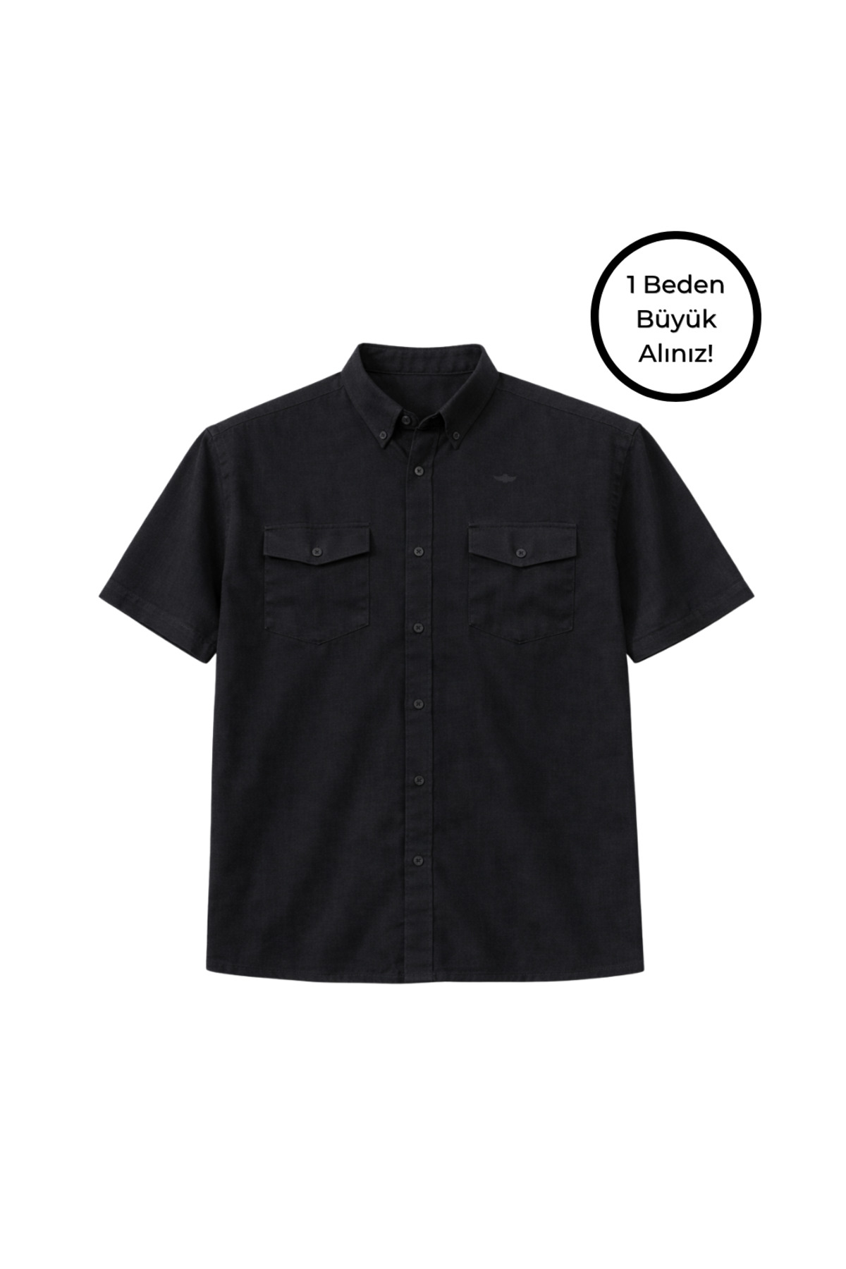 BattalModa Erkek Büyük Beden Siyah Çift Cepli Kısa Kollu Gömlek 3XL-4XL-5XL-6XL-7XL-8XL görsel 4