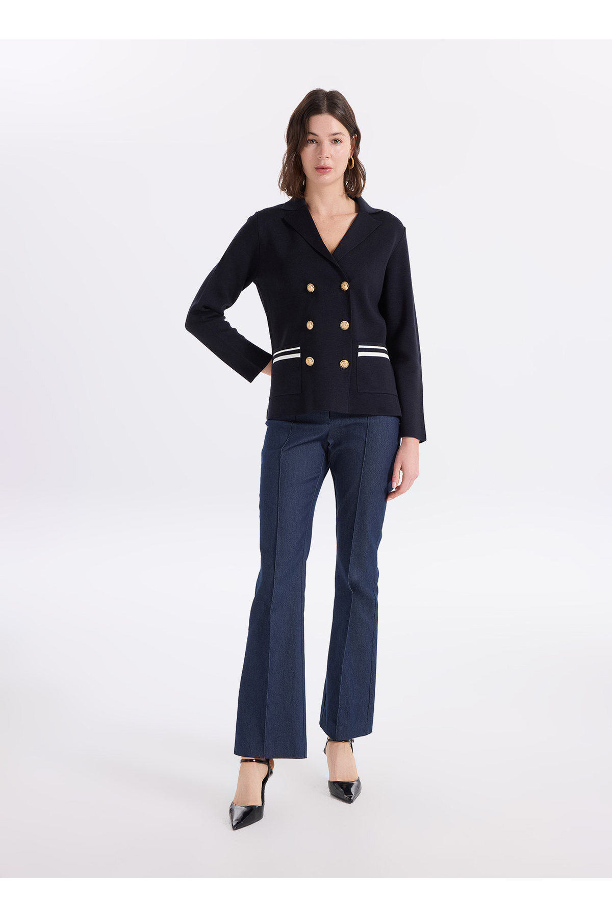 Fabrika Lacivert Kadın Polo Loose Fit Triko Ceket F6SL-CKT0122 görsel 2