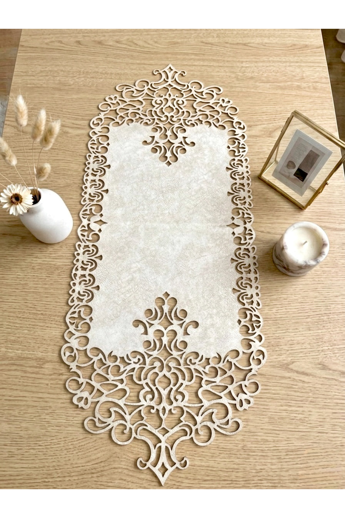 Beige (DARK CREAM) Suede Fabric Runner 40x100 Cm Coffee Table Length - Modern Design