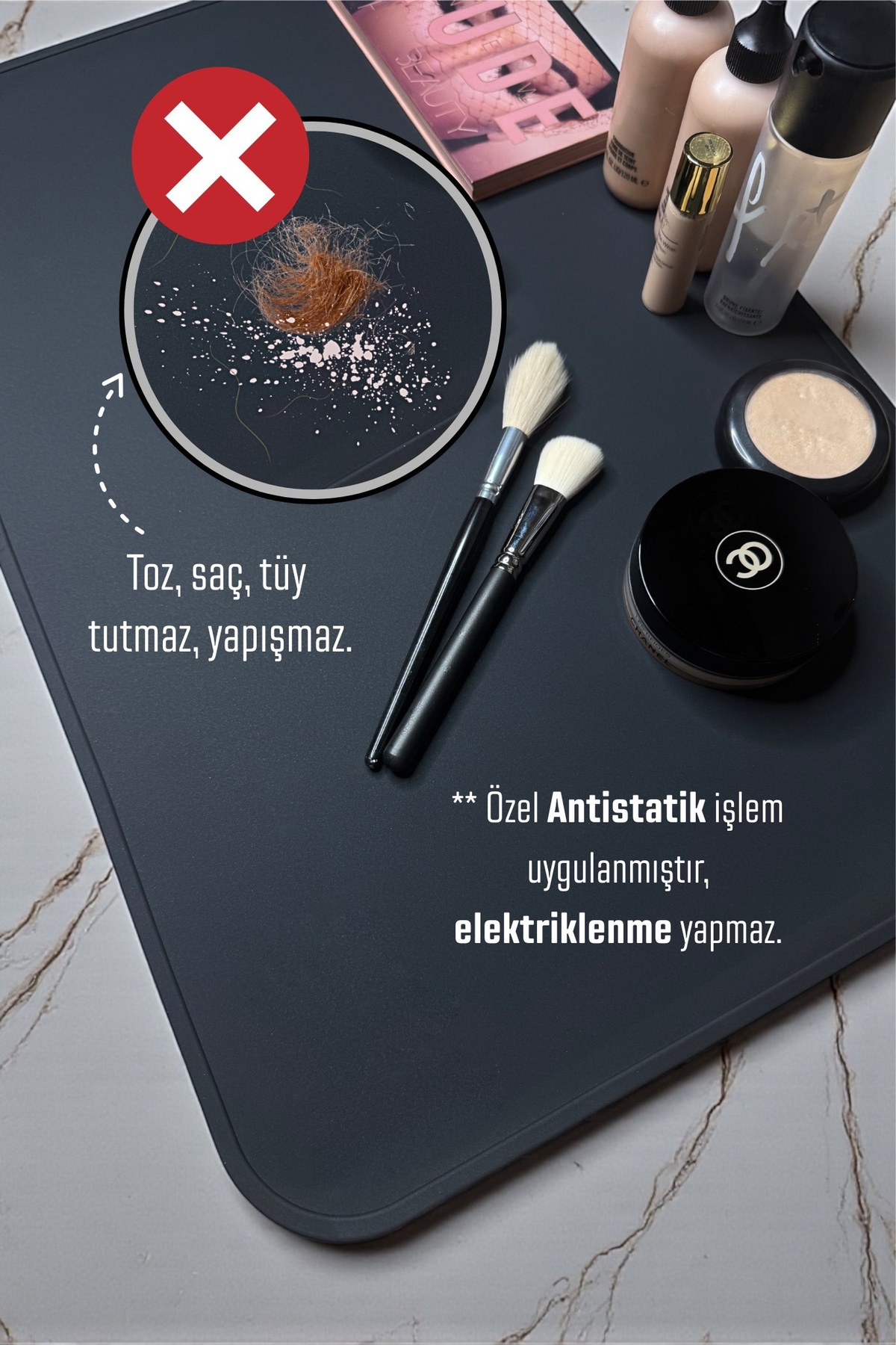 KitMat Makyaj Masası Matı | Isıya Dayanıklı Toz Tutmayan Saç Tasarım ve Makyaj Matı | Silikon Mat — makeupkitmat — تصویر 4 از 6