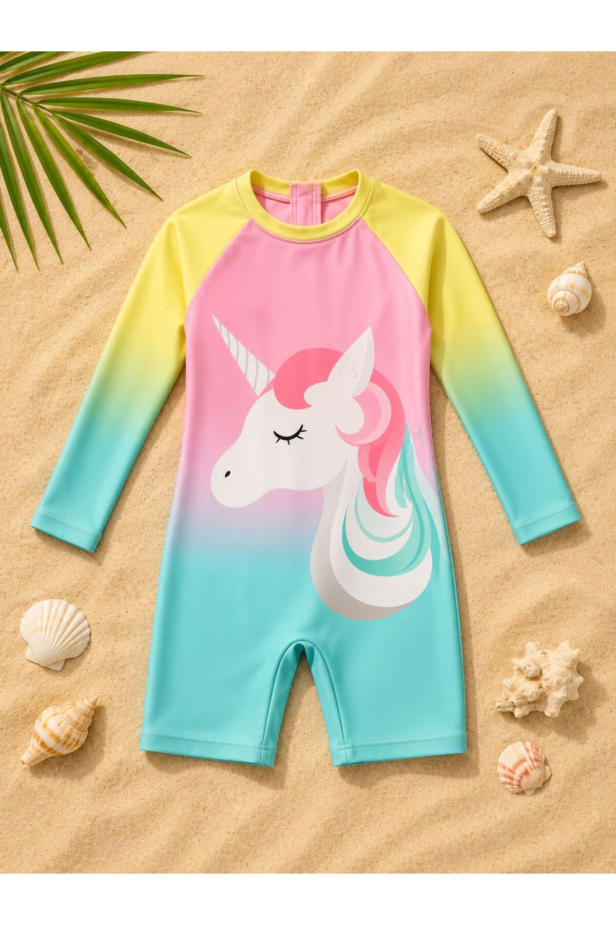 Cute Characters Sunscreen Long Sleeve Hipster Model Zipper Swimwear Bonnet