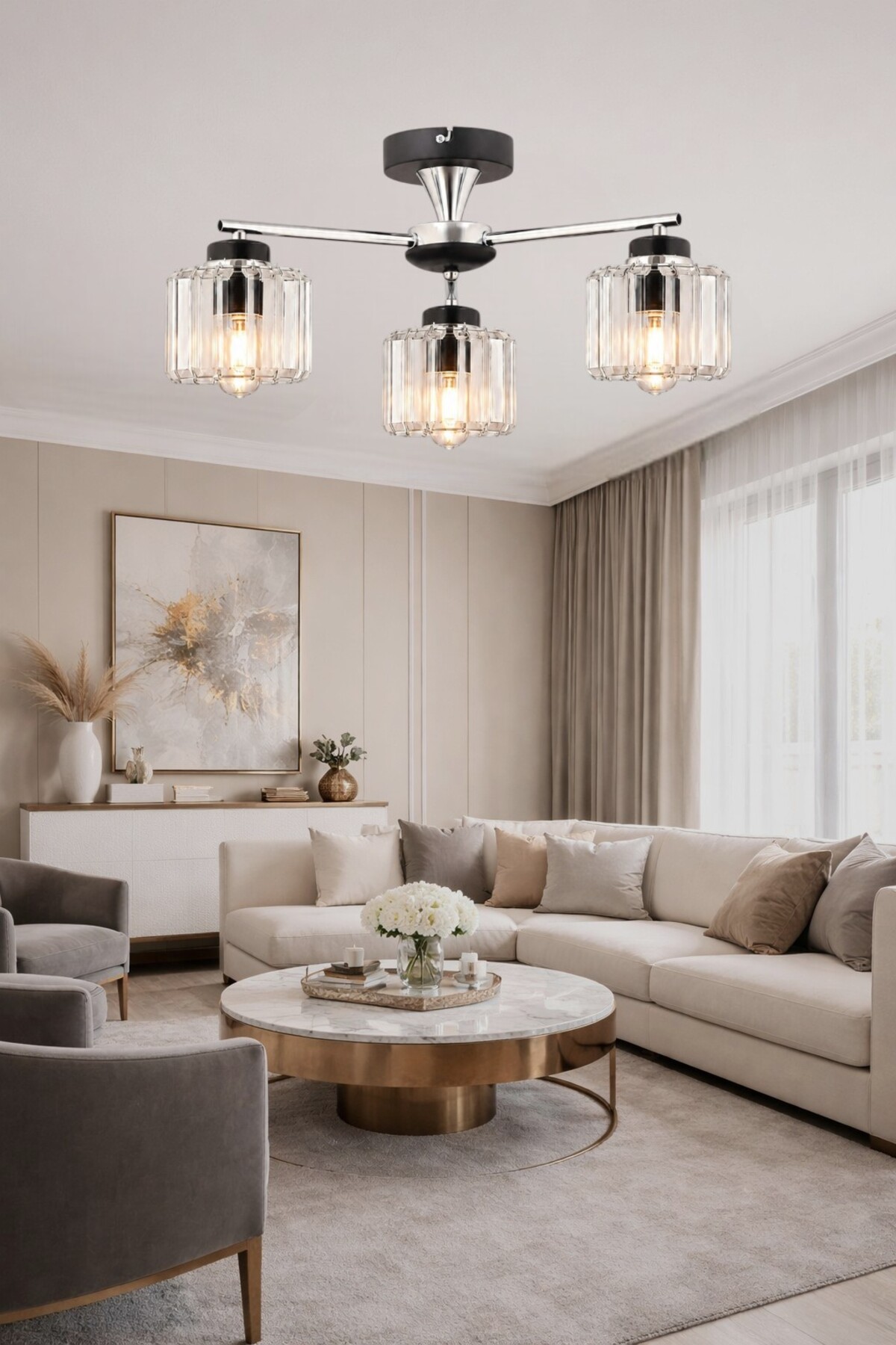 Cemre 3-Piece Living Room with Crystal Stone Kitchen Bedroom Chandelier