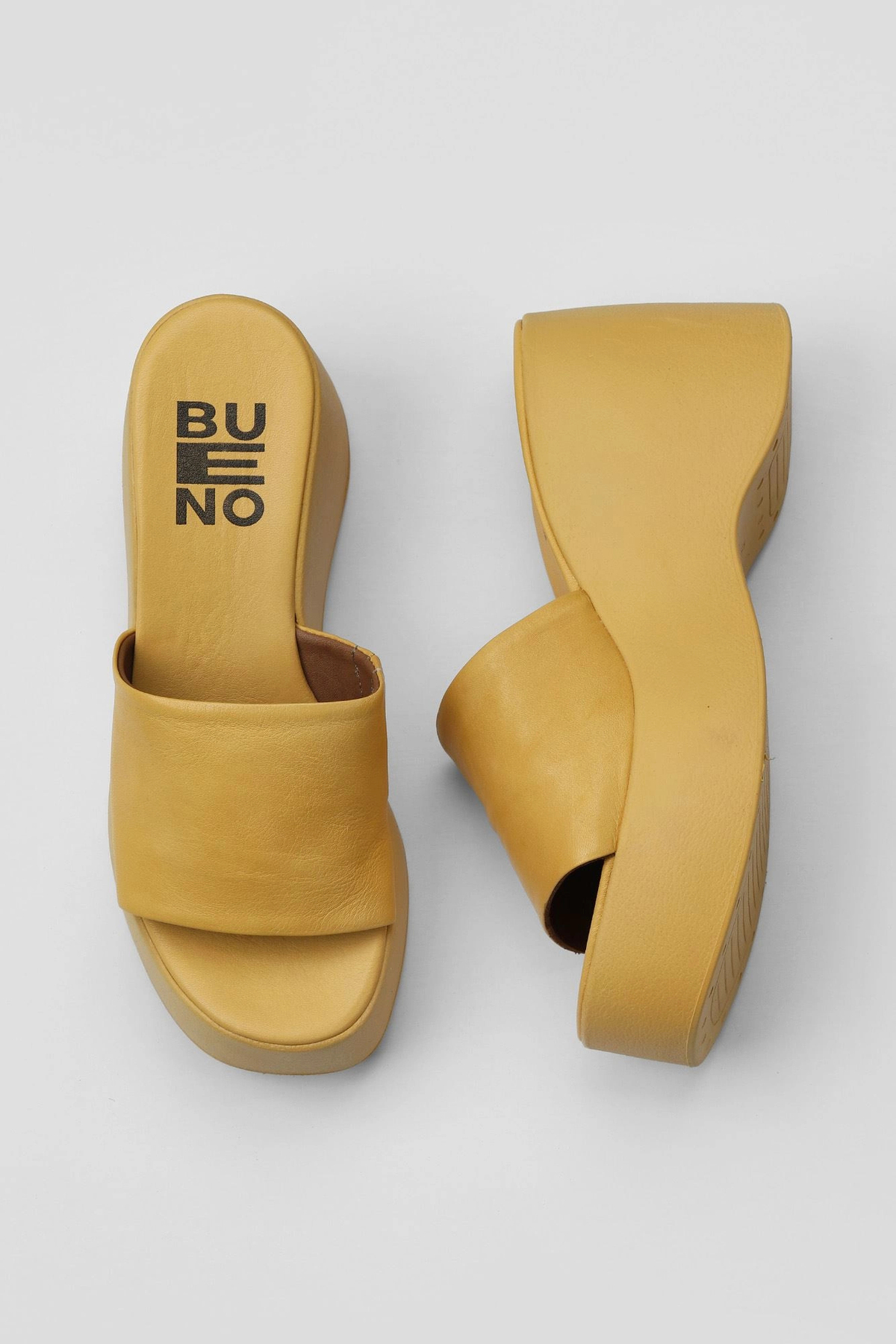 Yellow Leather Women's Filling Heeled Slippers 01wy9000