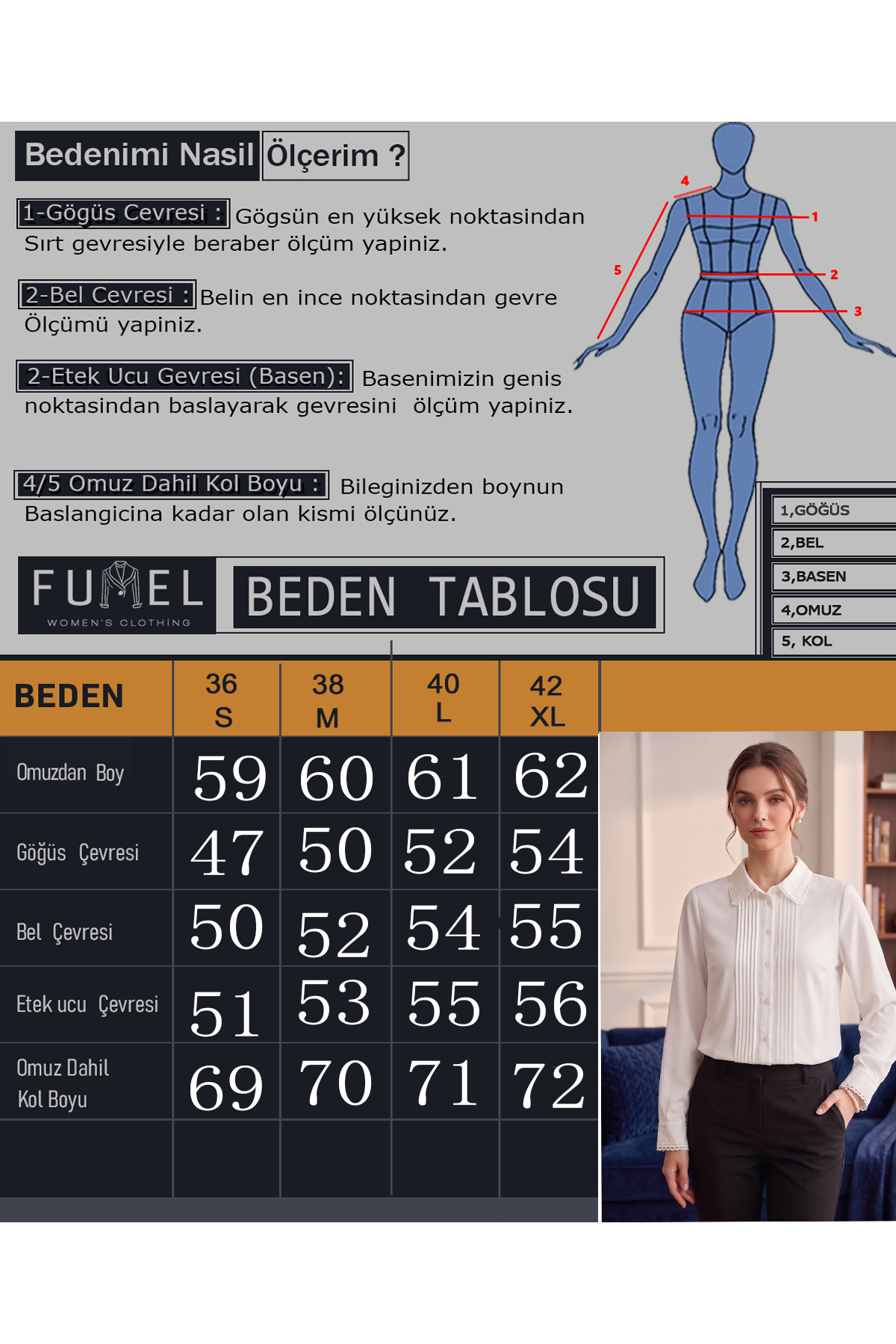 Fumel  Kadın Beyaz Nakışlı Detaylı Gömlek - Görsel 5