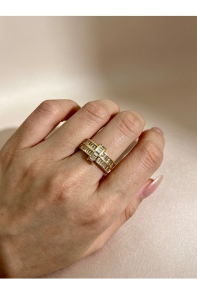 ayoljewelry Geometrik Baget Taş Dizilimli Çelik Yüzük