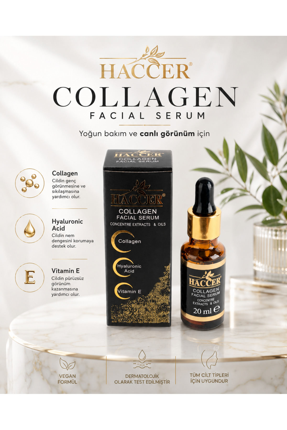 Hyaluronik Asitli, Doğal Kolajen Serum 30 ml Yüz Serumu — HCCR-SR1 — تصویر 3 از 7