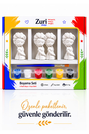 ZURİ DESİGN Karlar Kraliçesi Elsa Boyama Seti Beton Figürlü Boya ve Fırça Dah...