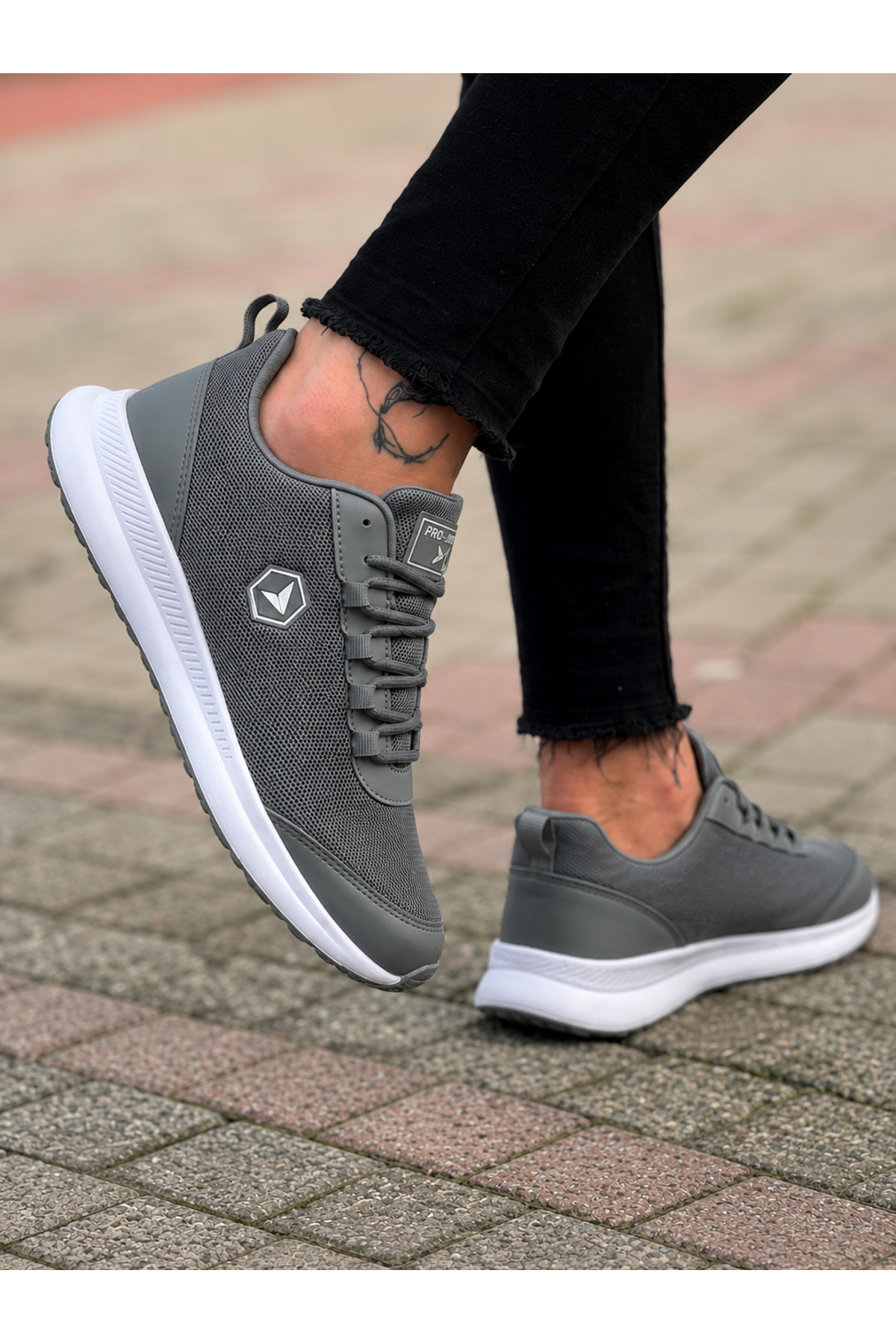PRO JACK Füme Siyah Bağcıklı Sneaker Koşu Yürüyüş Erkek Spor Ayakkabı görsel 6