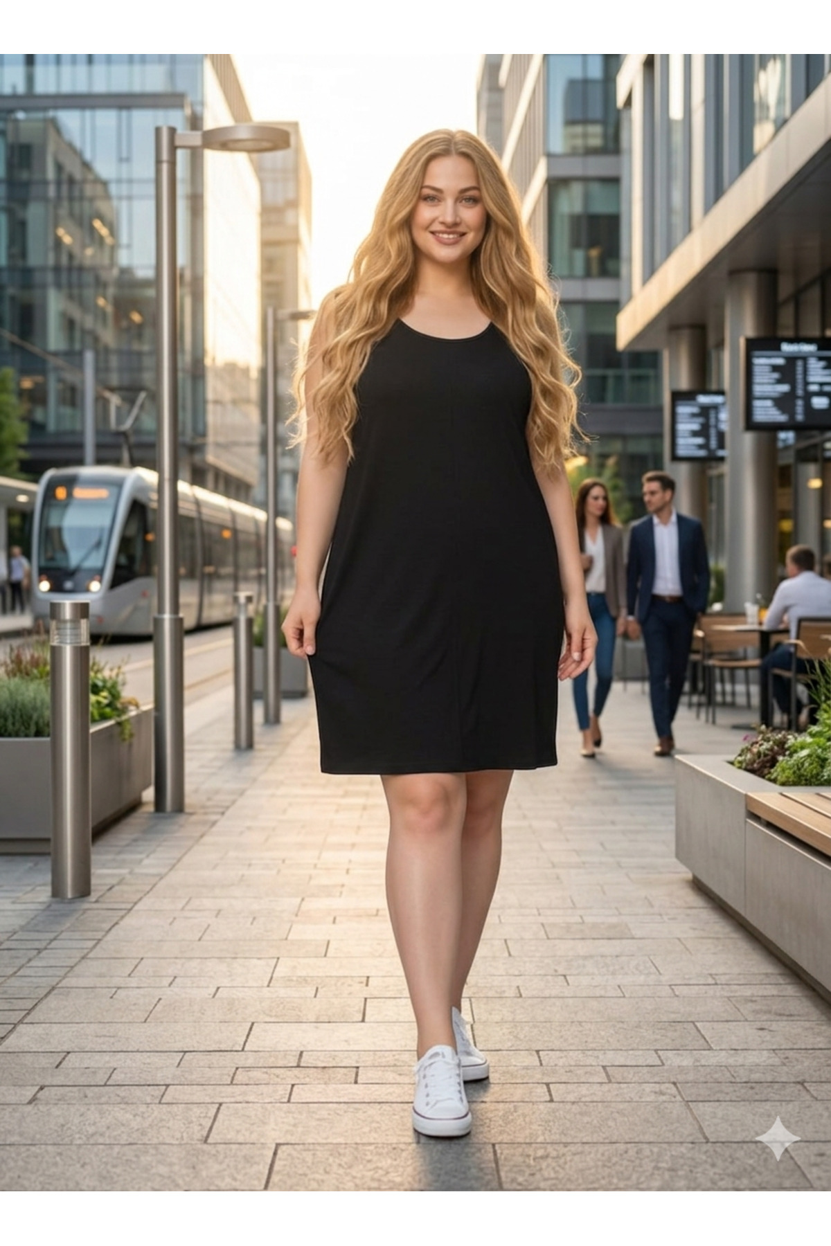 Women's Black Plus Size Lycra Combed Cotton Dress