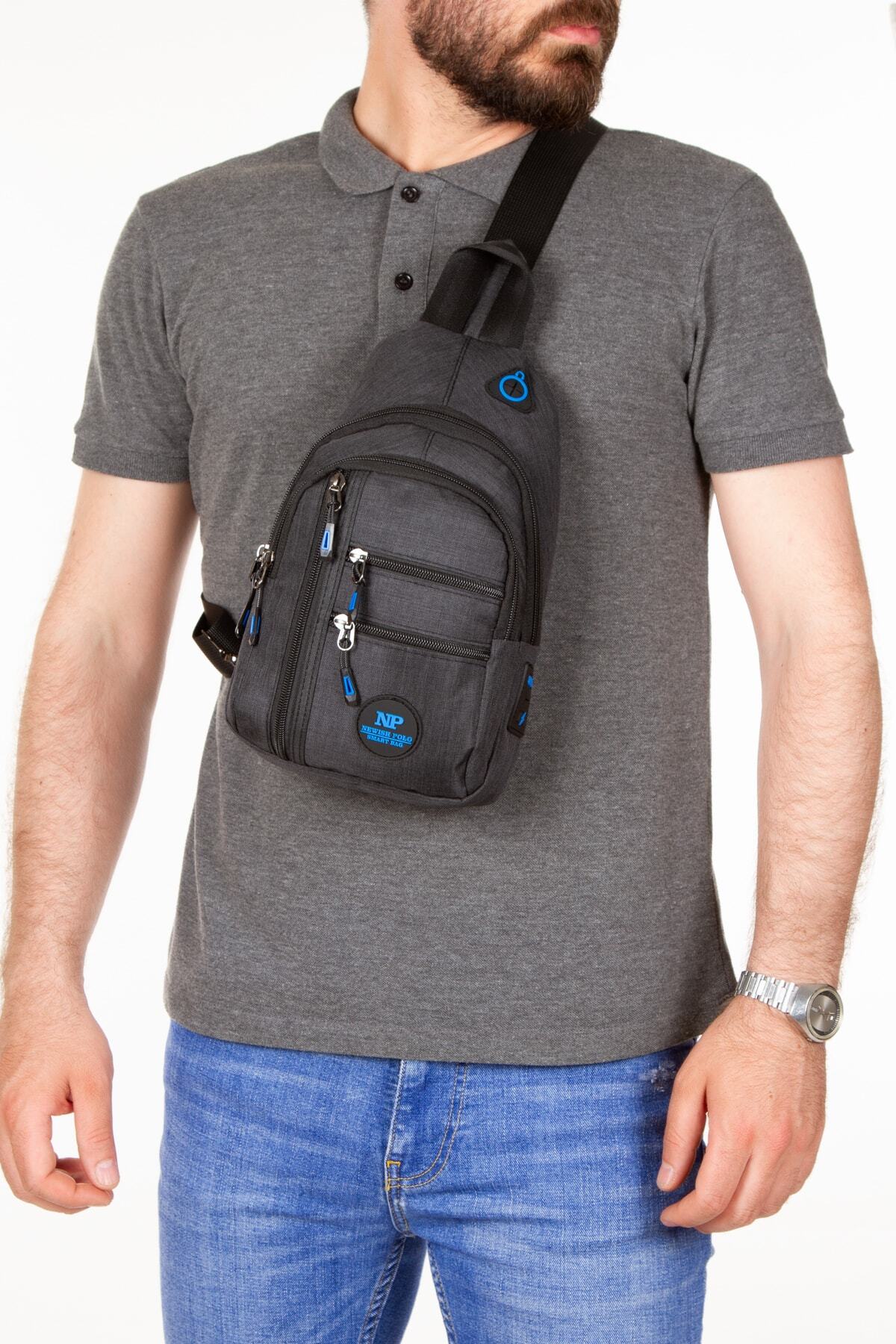 NEWISH POLO ACCESSORIES Erkek Su Geçirmez Keten Kulaklı Ve Usb Çıkışlı Bel Omuz Çantası Body Bag Freebag (19X29CM) görsel 2
