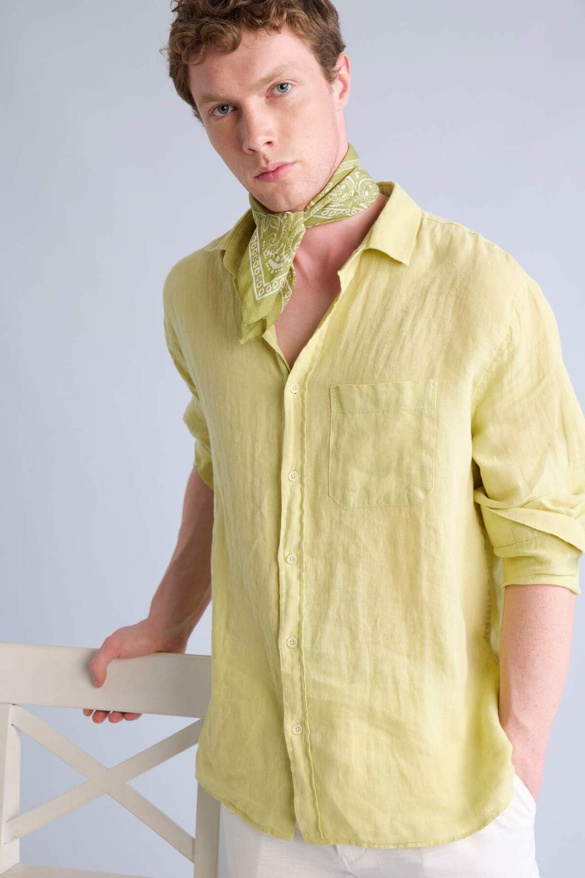 Defacto 100% Linen Relax Fit Long Sleeve Shirt F4598Ax25Hs