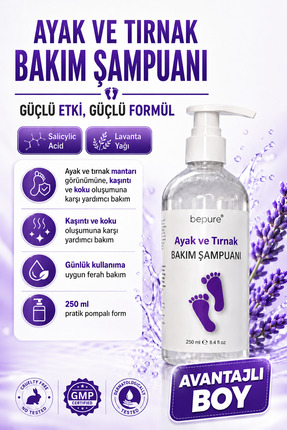 Bepure Ayak Ve Tırnak Mantar, Kasıntı ve Koku İçin Ayak Bakım Şampuanı 250 ml