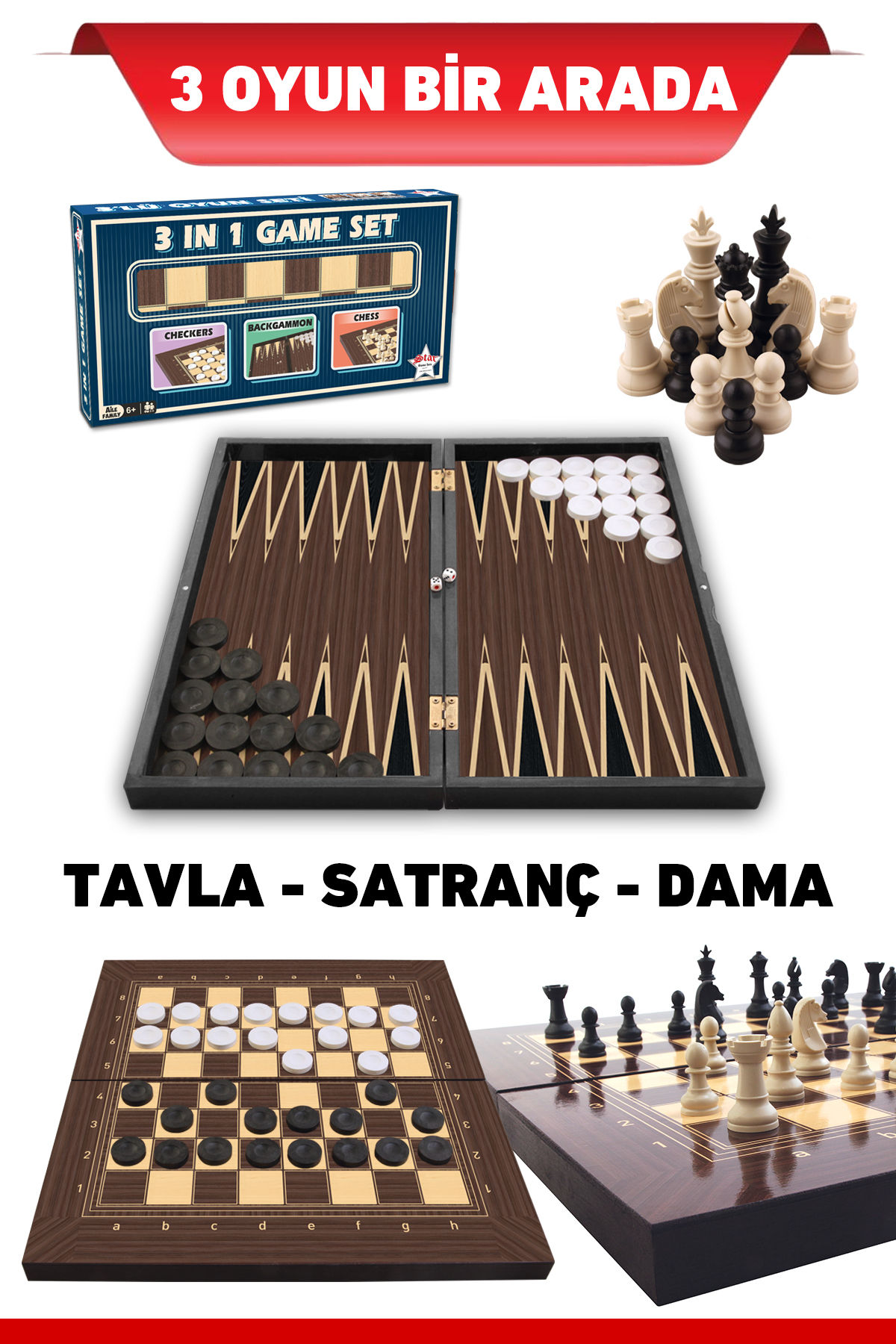 Platinum Triple Playset (Backgammon-Checkers-Chess) Large Size
