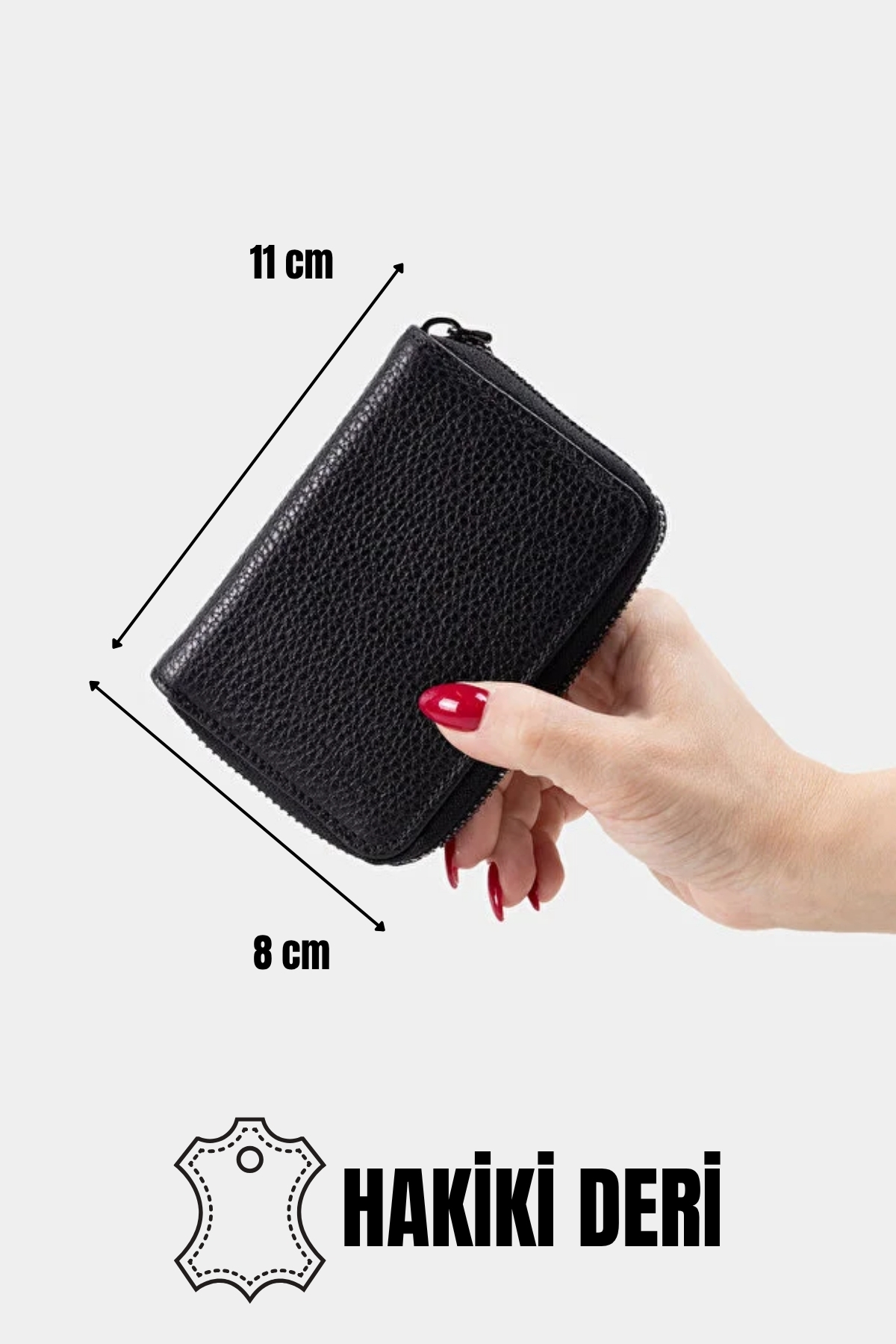 Grande Style 01786 Unisex Fermuarlı Hakiki Deri Cüzdan SİYAH görsel 7