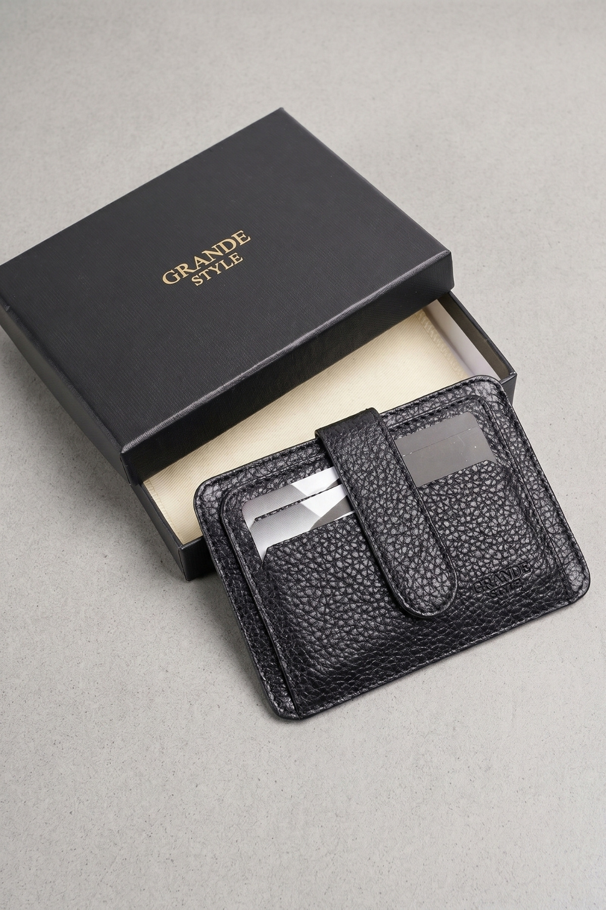 Grande Style 0539 Unisex Hakiki Deri Kartlık SİYAH