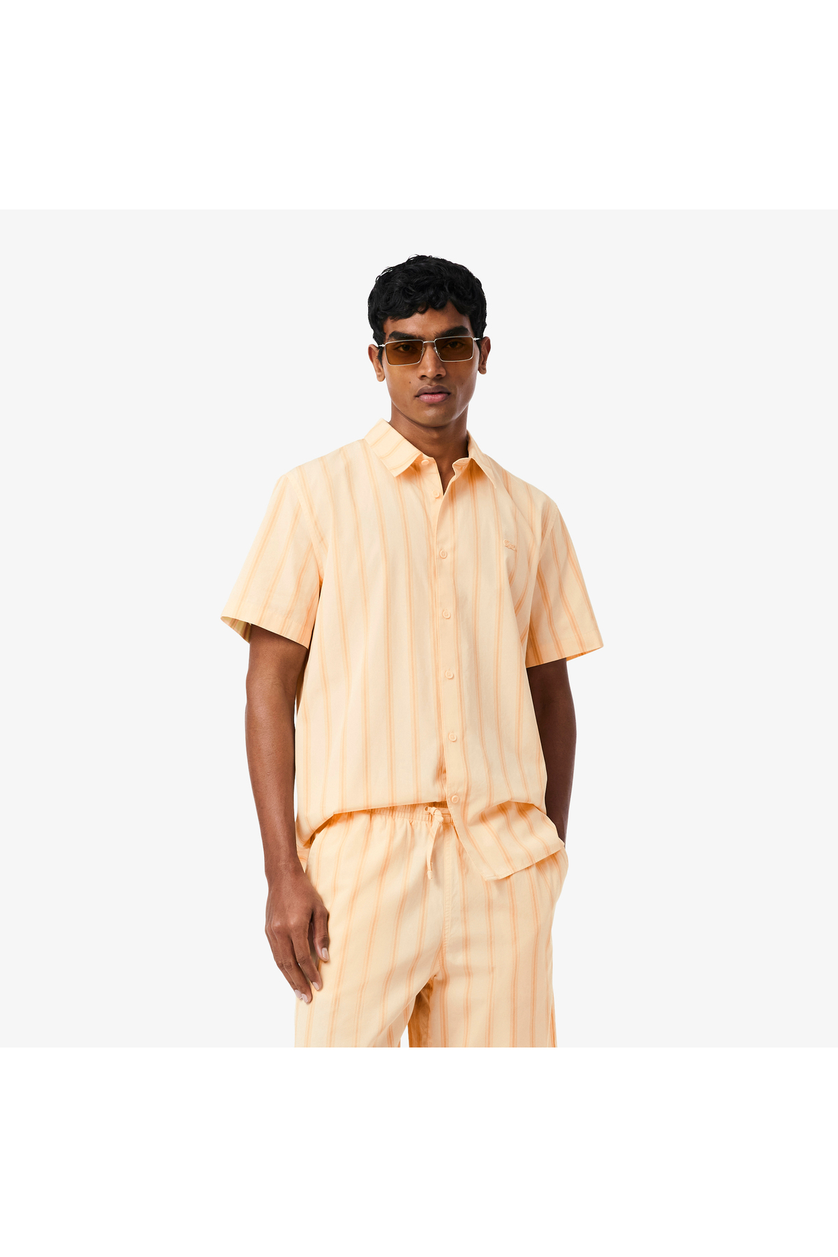 پیراهن مردانه آستین کوتاه راه راه نارنجی سایز معمولی لاگوست پیراهن Lacoste