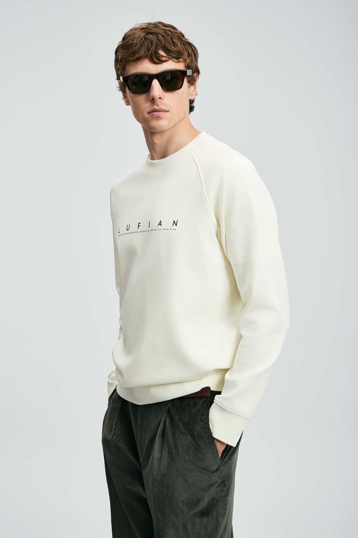 Lufian Cooper Erkek Sweatshirt Kırık Beyaz görsel 3