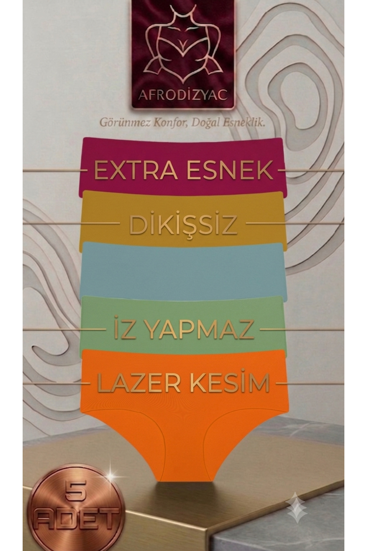Afrodizyac 5'li Yüksek Bel Lazer Kesim Dikişsiz İz Yapmaz Hayalet Külot (Extra Esnek Ve Yumuşak) görsel 2