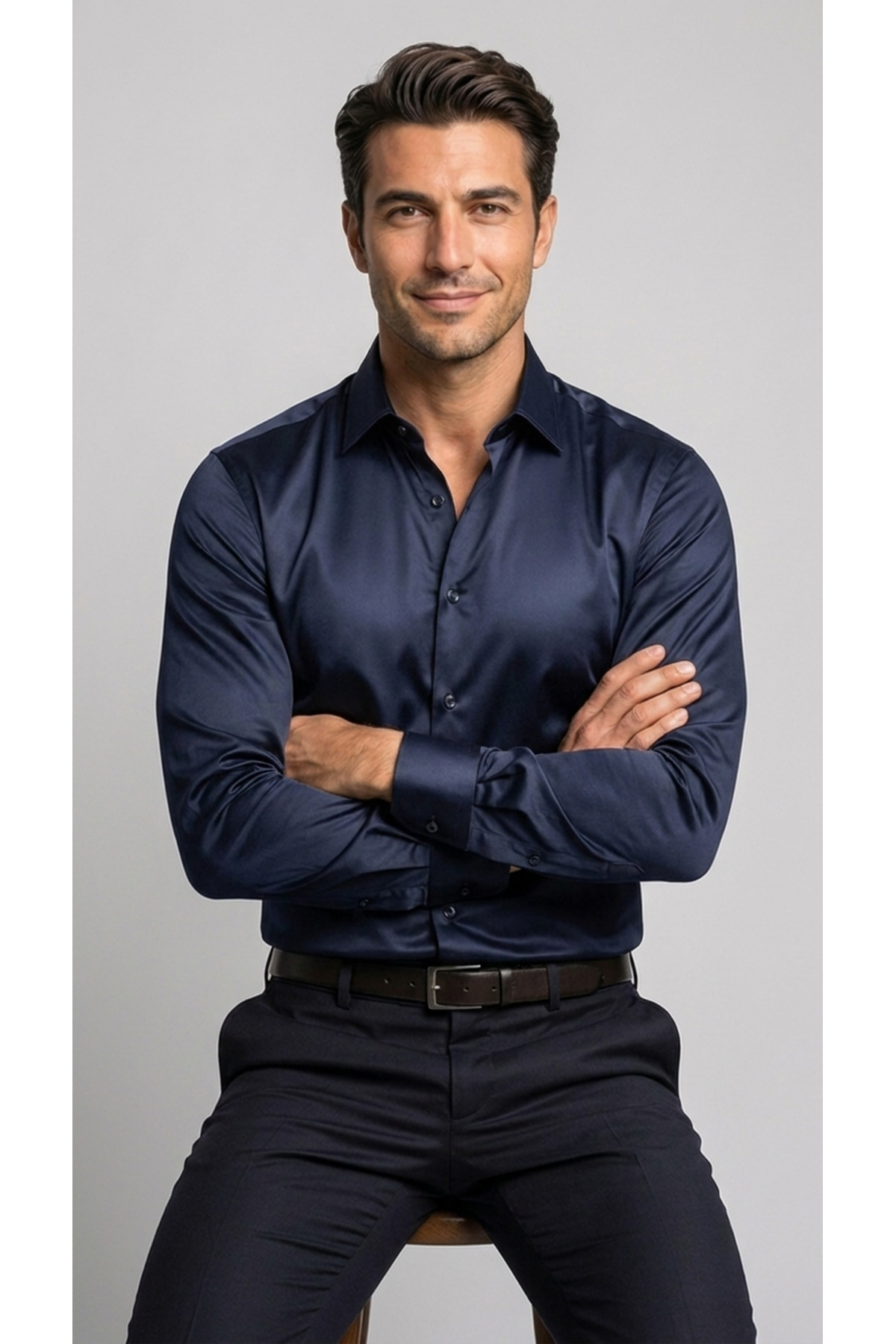viyamen Erkek Slim Fit Klasik Saten Gömlek Uzun Kollu Modern Kesim görsel 3