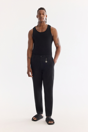 Avva Erkek Siyah Beli Lastikli %100 Keten Relaxed Fit Pantolon B003032
