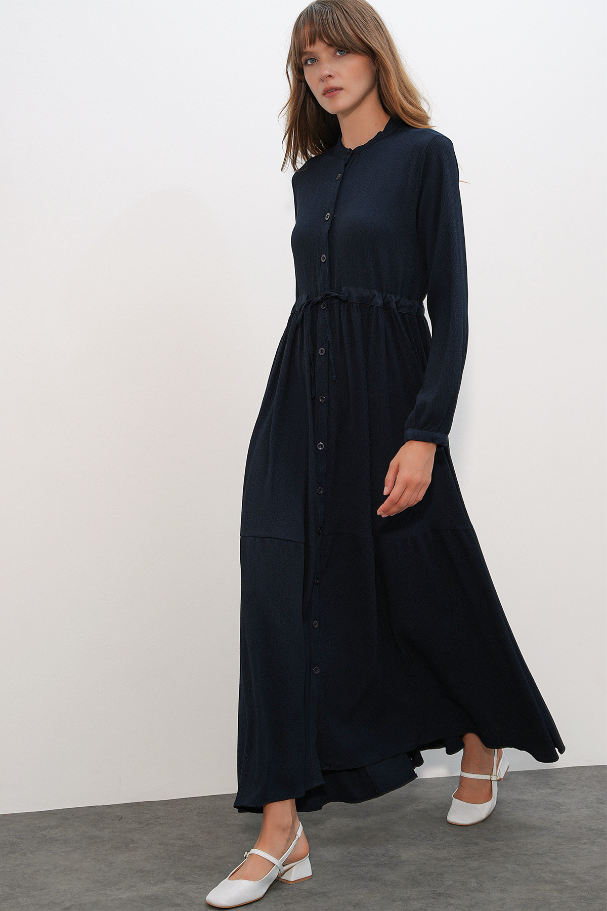 Bigdart 2144 Patterned Mandarin Collar Dress
