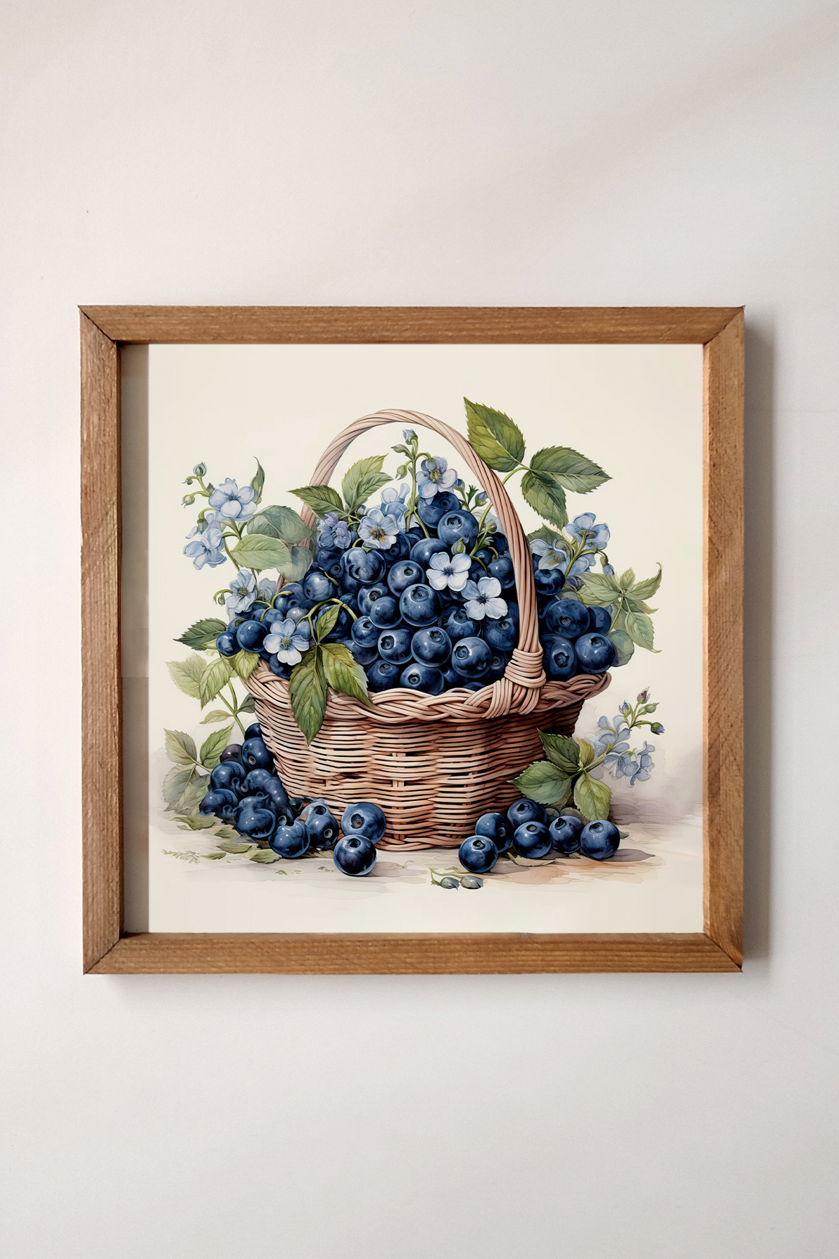 Blueberry Wooden Framed Painting with Watercolor Effect