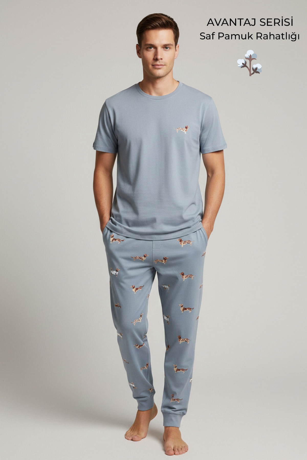 Aytuğ&Mısırlı Cotton Short Sleeve Pajama Set Blue