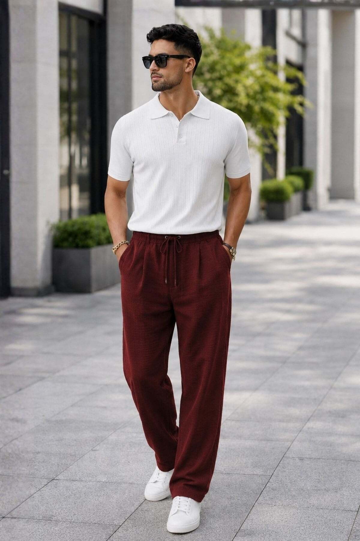 Madmext Bordo Müslin Kumaş Erkek Basic Pantolon 6507 görsel 2