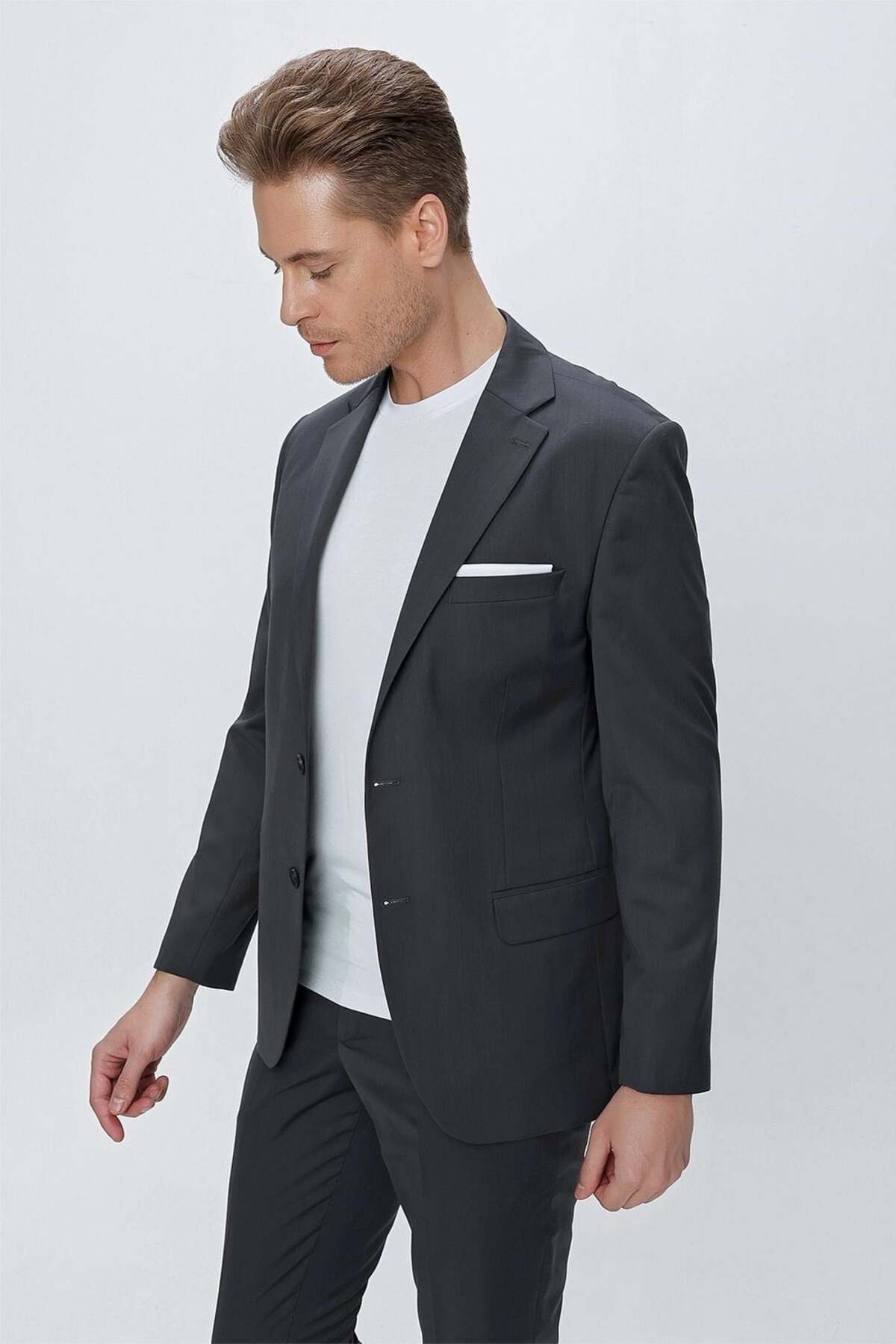 Efor Slim Fit Klasik Mono Yaka Klasik Antrasit Takım Elbise Tk 2021 görsel 5