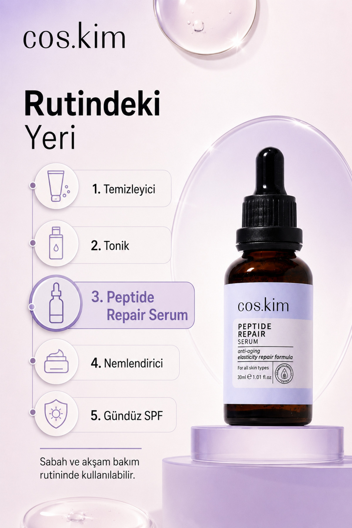 Peptit Içeren Onarıcı - Kırışıklık Ve Yaşlanma Karşıtı Cilt Bakım Serumu 30 ml — MK012 — تصویر 7 از 8