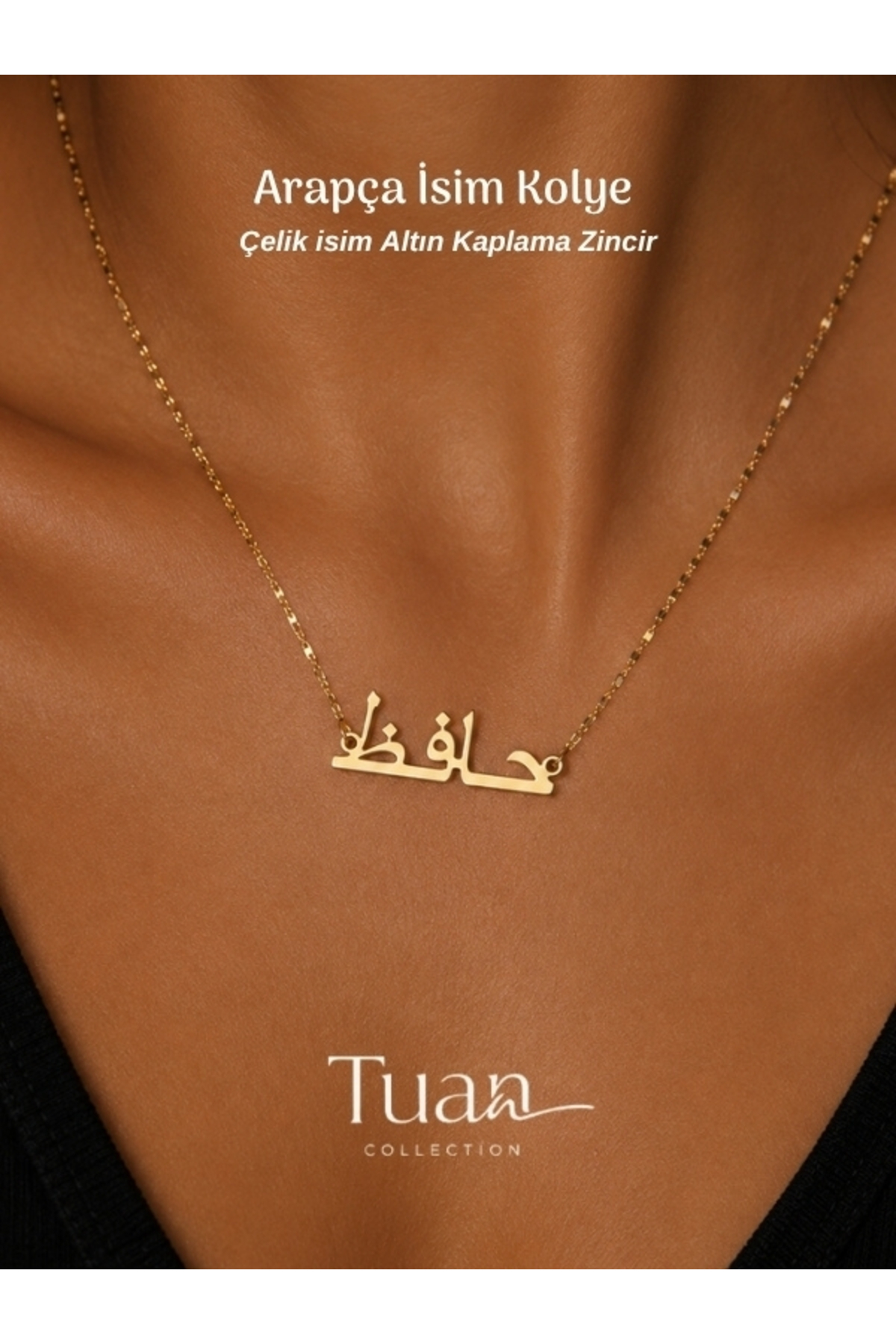 Tuana Trend Kişiye Özel Arapça İsim Kolye Özel Tasarım Yüksek Kalite Çelik Gold Renk Kişiye Özel Hediye