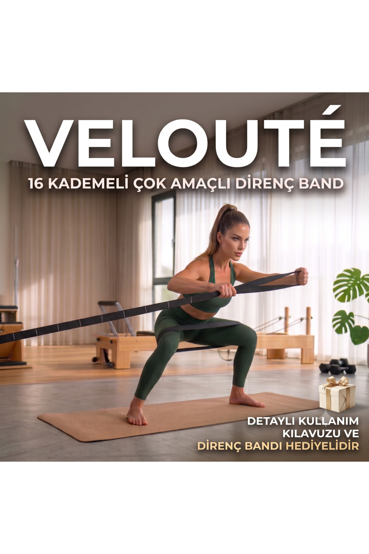 Velouté 16 Kademeli Direnç Bandı – Fitness Zayıflama Egzersiz Lastiği Pilates Yoga Rehabilitasyon Seti