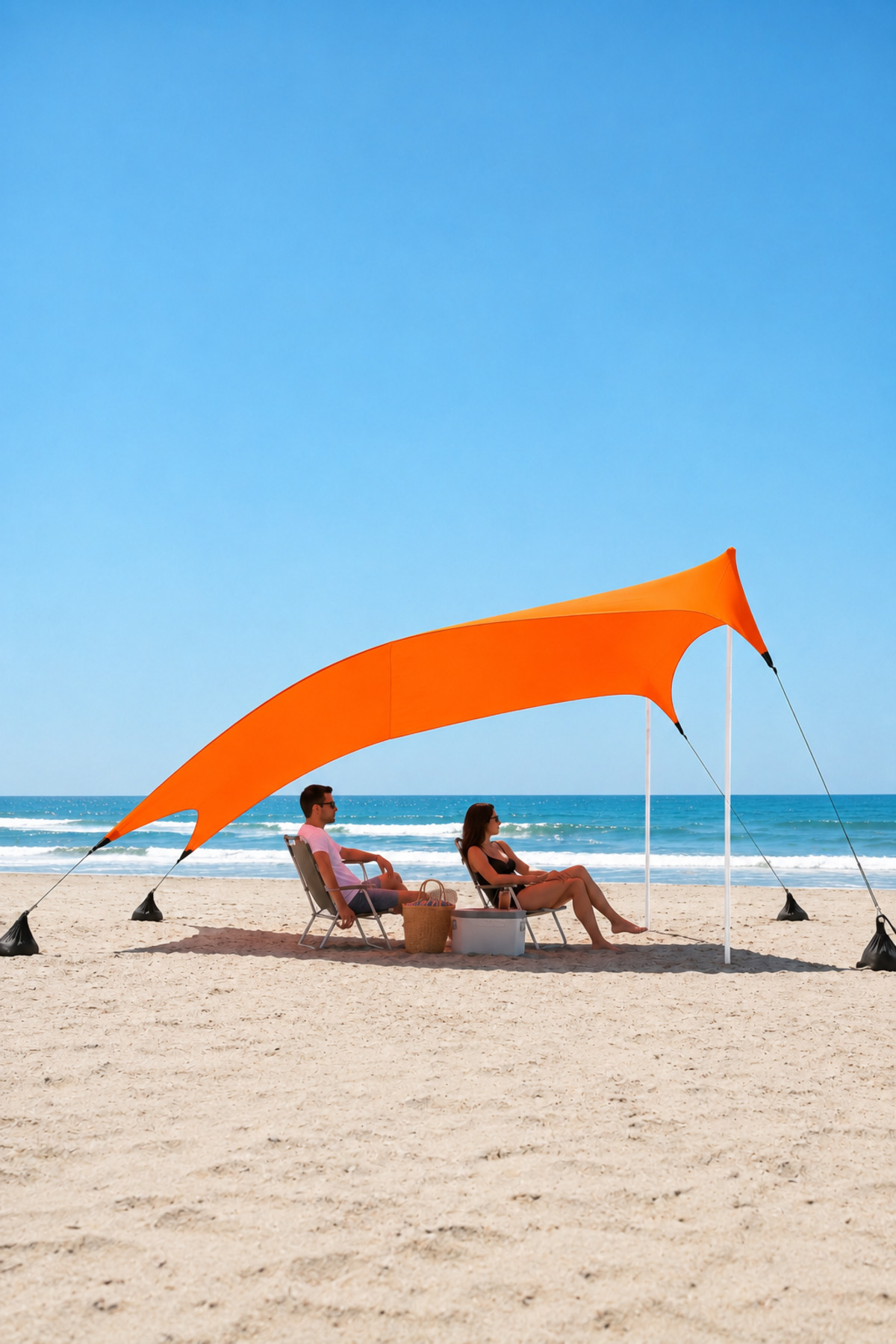 Beach Canopy Awning 3x3 m Beach Umbrella with Sandbag Carrying Bag Orange