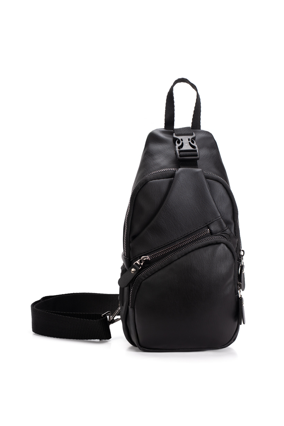 NEWISH POLO ACCESSORIES Unisex Siyah Su Geçirmez Yıkama Deri Usb Ve Kulaklık Girişli Çapraz Omuz Ve Göğüs Yürüyüş Çantası görsel 2