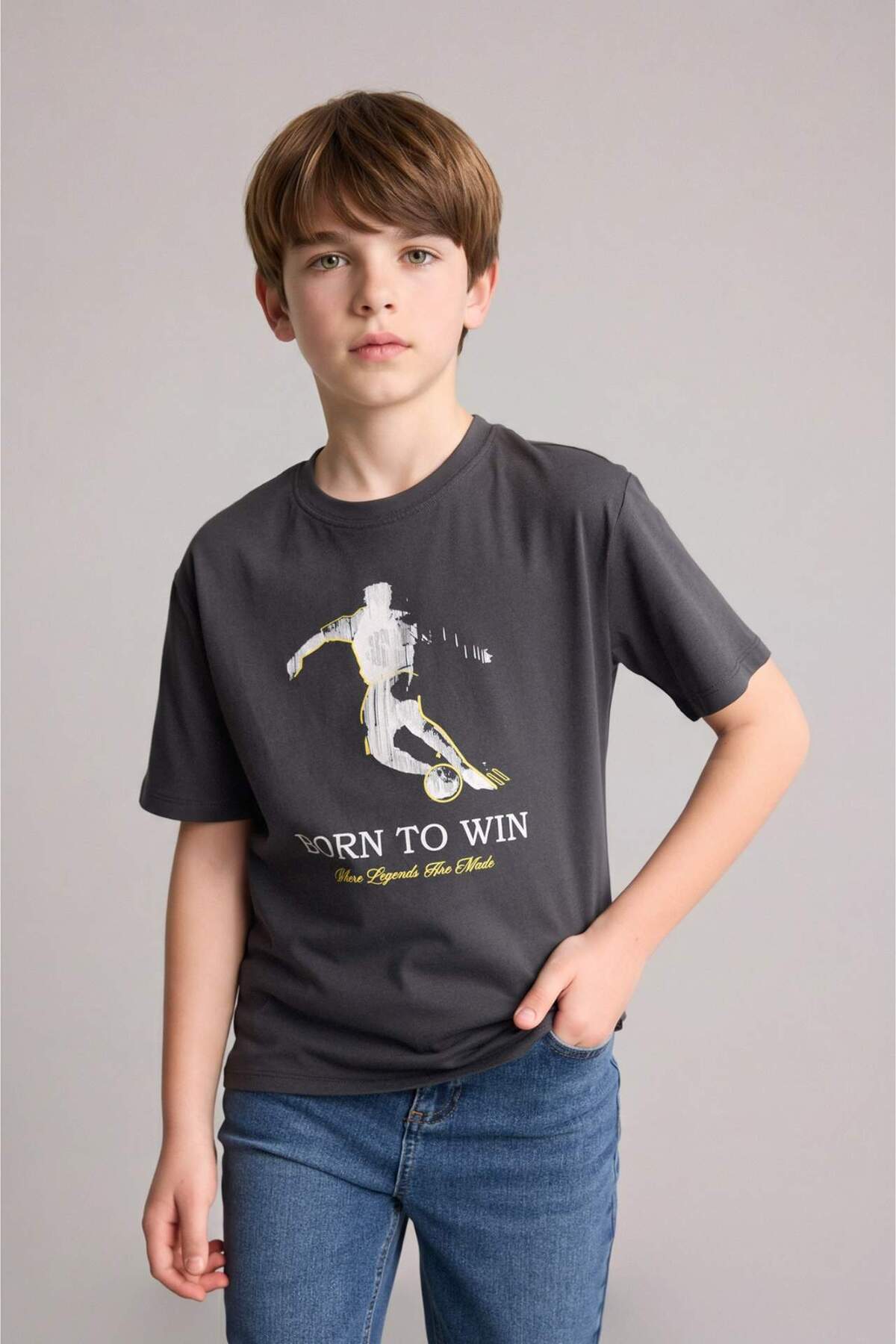 Defacto 100% Cotton New Regular Fit Crew Neck Printed Short Sleeve T-Shirt Boys H6367A826Hs
