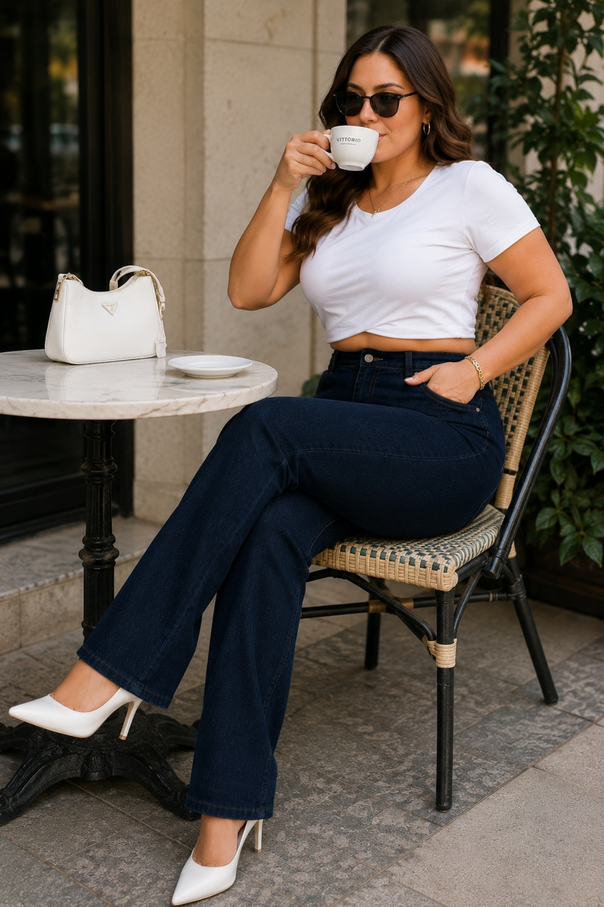 CEDY DENIM - Kadın Büyük Beden Boru Paça Yüksek Bel Regular Fit Likralı Pantolon C626-Lacivert görsel 4