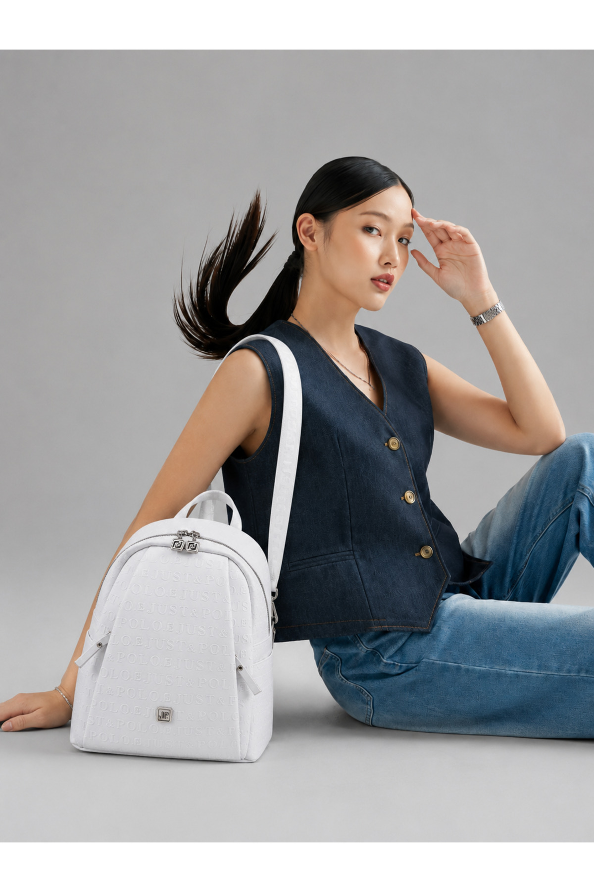 Just Polo Beyaz Kadın 9 Bölmeli Sırt Çantası Jp4040tm EBAT 30X28 CM görsel 3