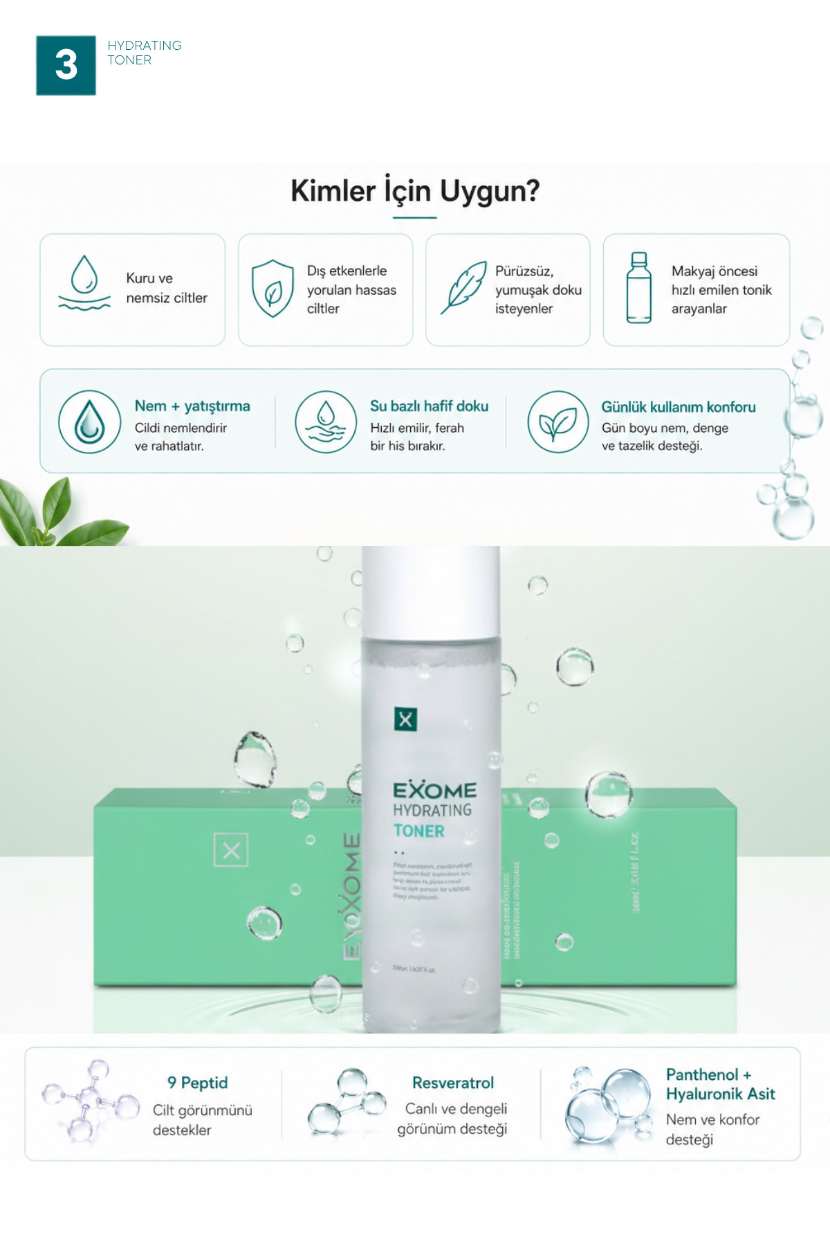 Nemlendirici Yüz Toniği | Panthenol & Hyaluronik Asit | Cilt Dengeleyici Bakım | Hydrating Toner | 150 ml — Exome005 — تصویر 4 از 6