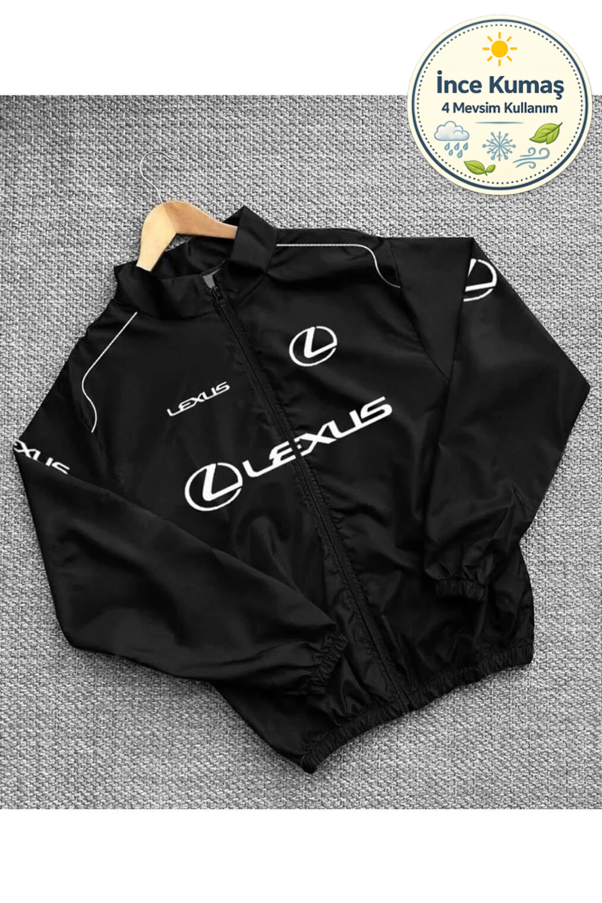 Lexus Unisex Paraşüt Kumaş Oversize Baskılı Siyah Rüzgarlık Yağmurluk İnce Ceket — مشکی yildirimbeyaz