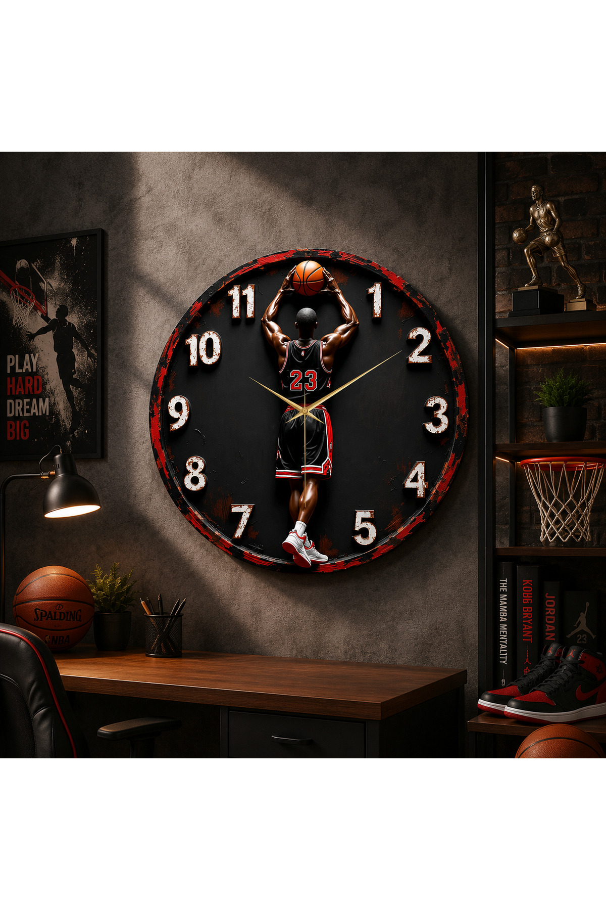 Basketball Color Printing Patterned Numbered Christmas Gift Wooden Silent Table Wall Clock