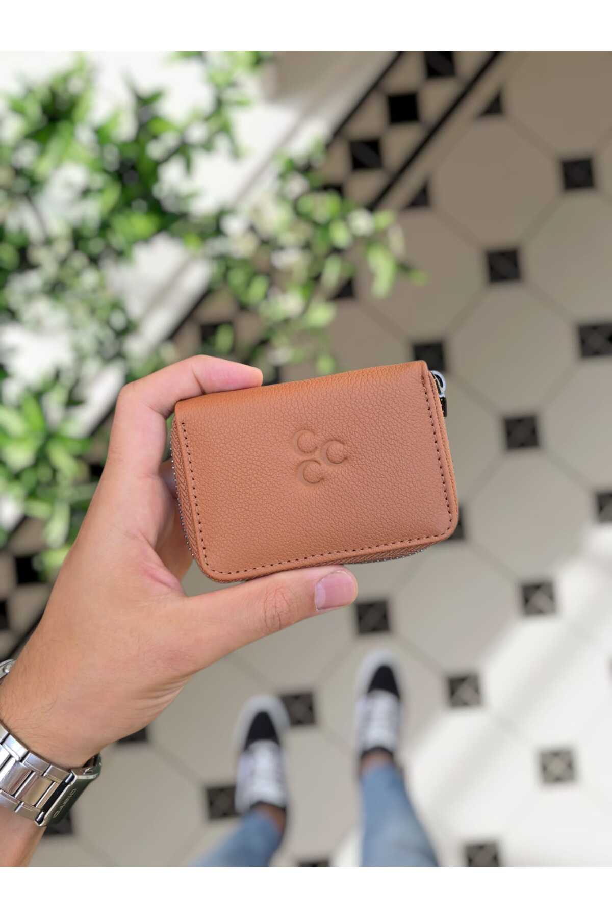 661 Genuine Leather Zipper Accordion Card Holder Model Women Men Leather Bag with three CRESCENT LOGOS