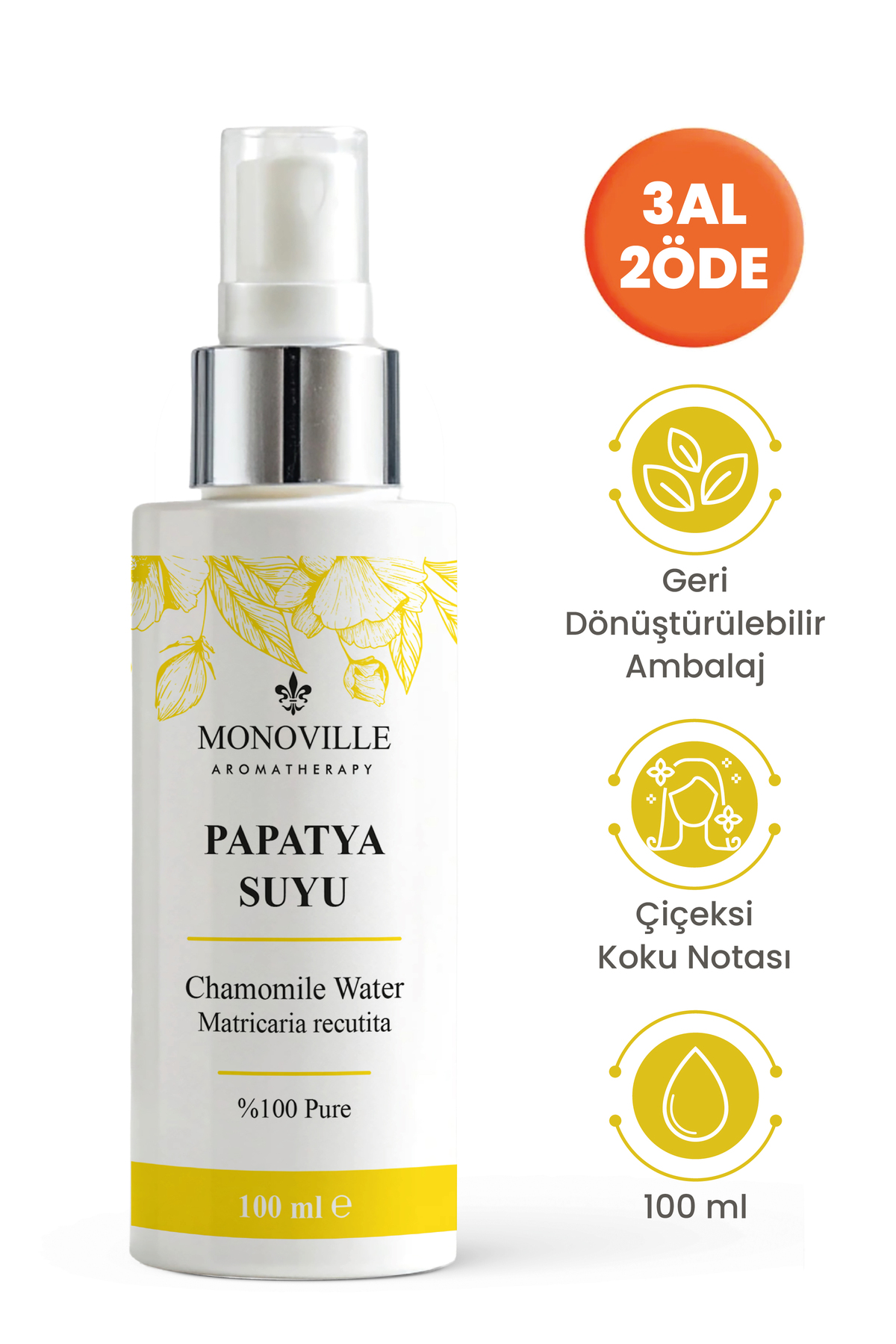 Monoville Papatya Suyu 100 ml Sprey Başlıklı (Chamomile Water) — FW08