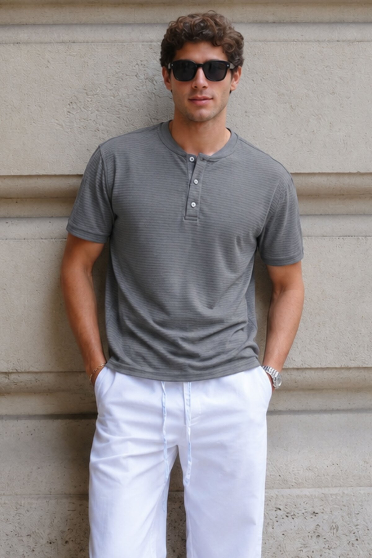 Madmext Smoked Button Knitwear Men's T-Shirt