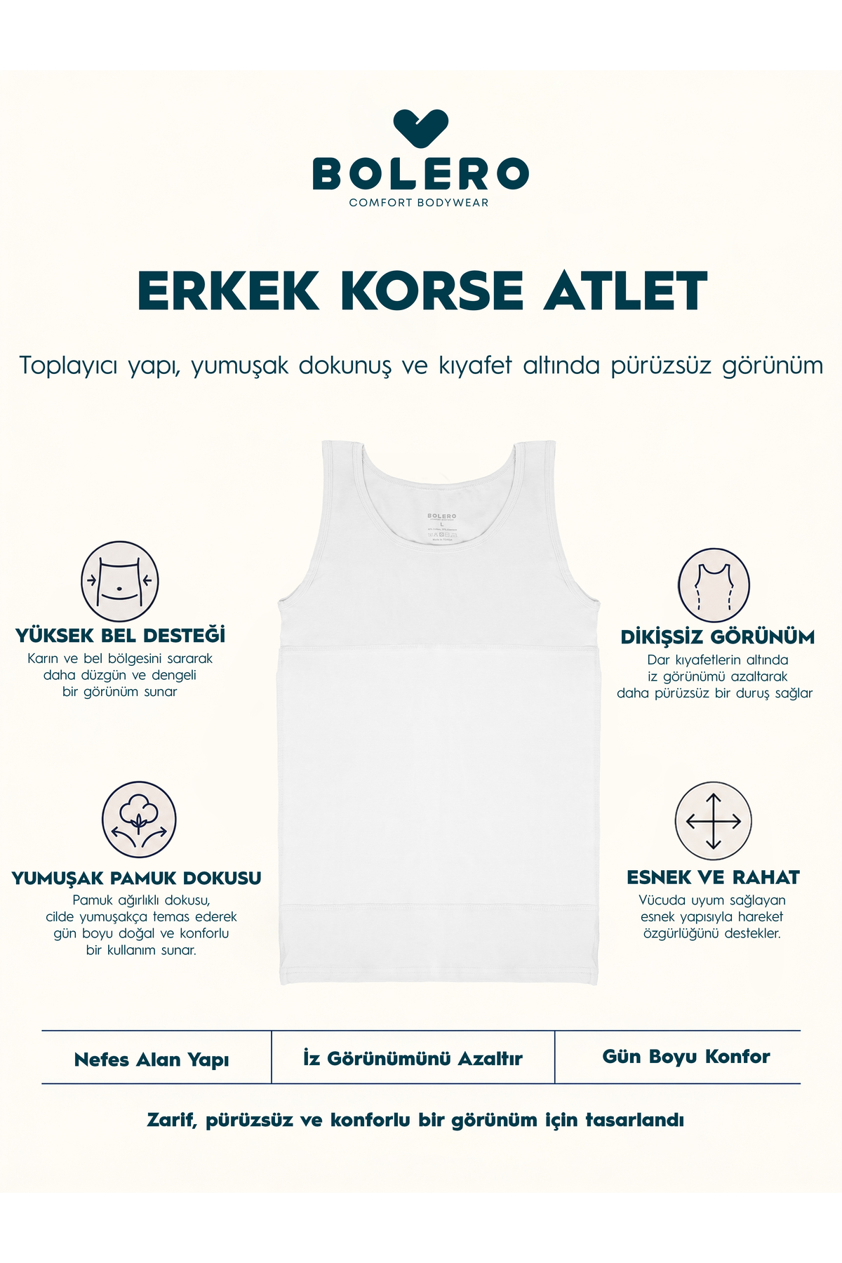 Bolero Erkek Korse Atlet Beyaz görsel 2