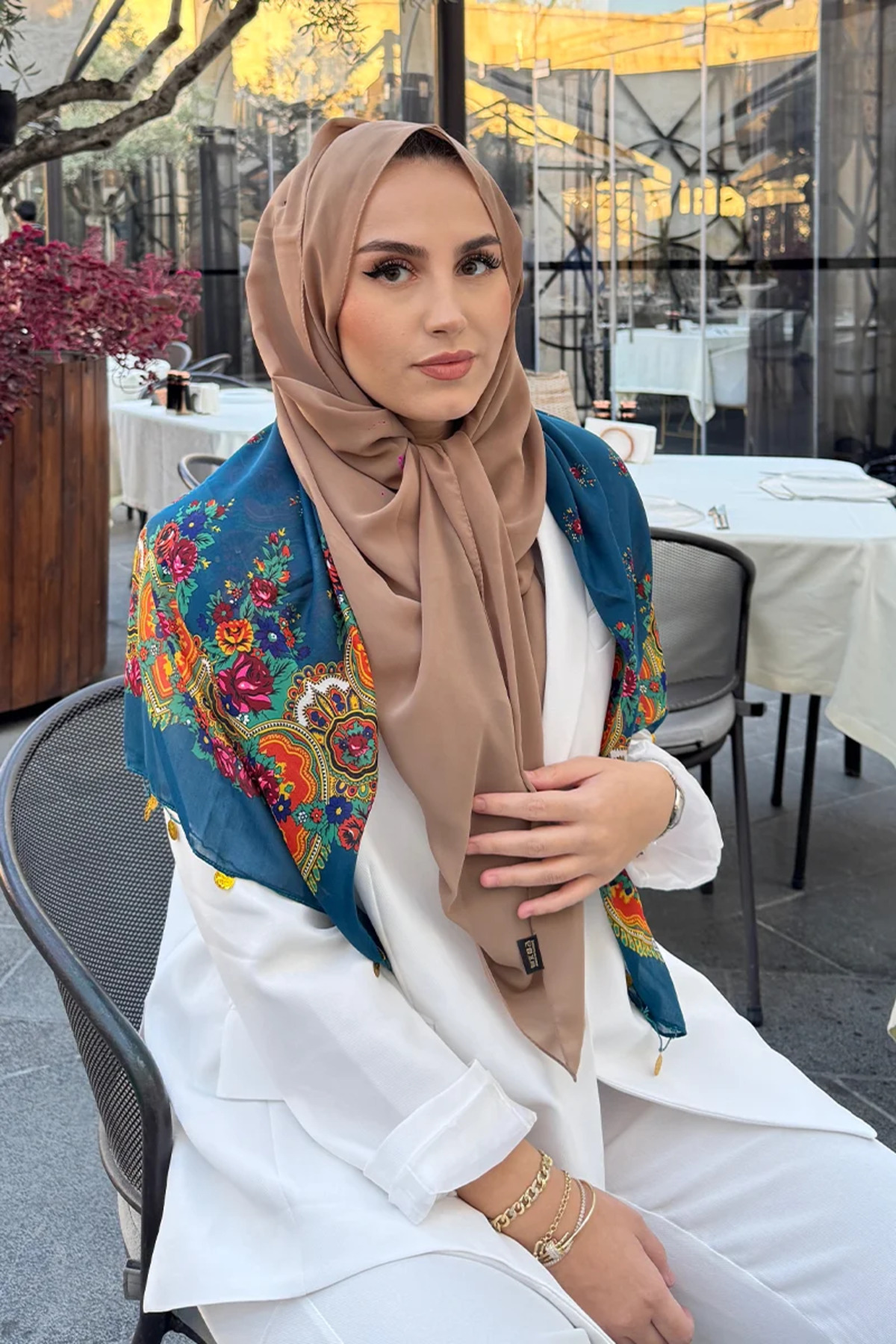 Madame Polo Krep Şifon Şal - Koyu Bej