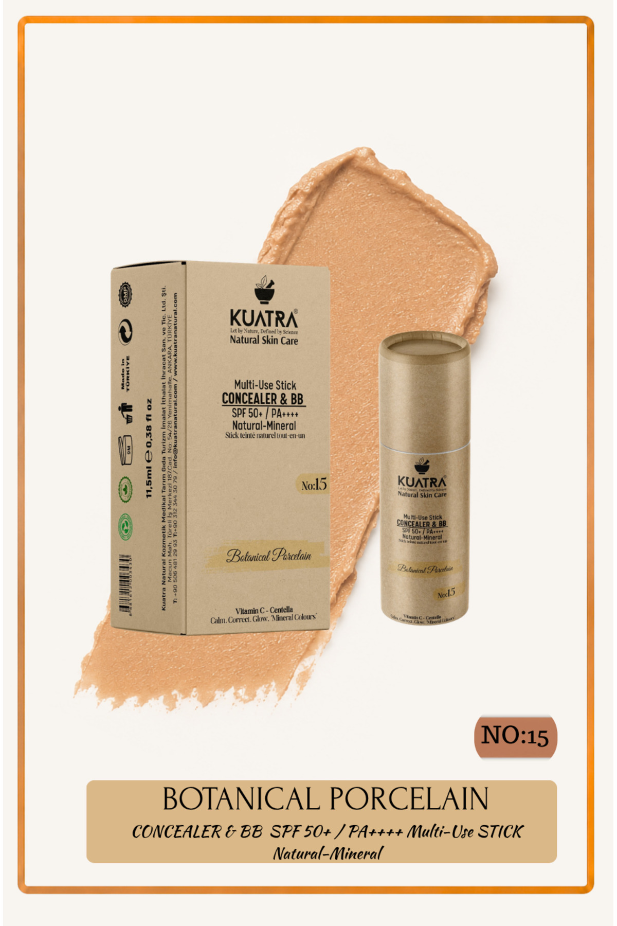 کانسیلر و کرم BB استیک طبیعی-معدنی از برند چینی گیاهی | SPF 50+ PA++++ | ویتامین C + مرطوب کننده | مراقبت رنگی — بژ 15