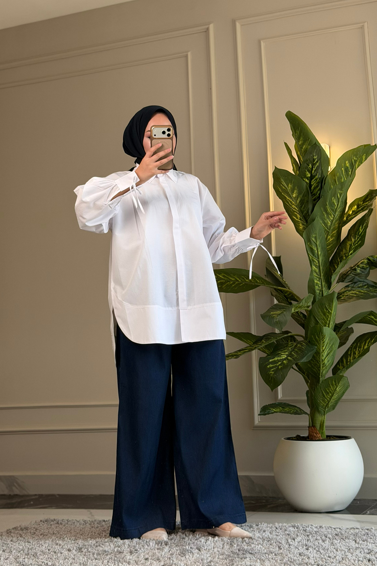Suede Style 8511 - Poplin Pileli Gizli Düğmeli Kadın Gömlek görsel 3
